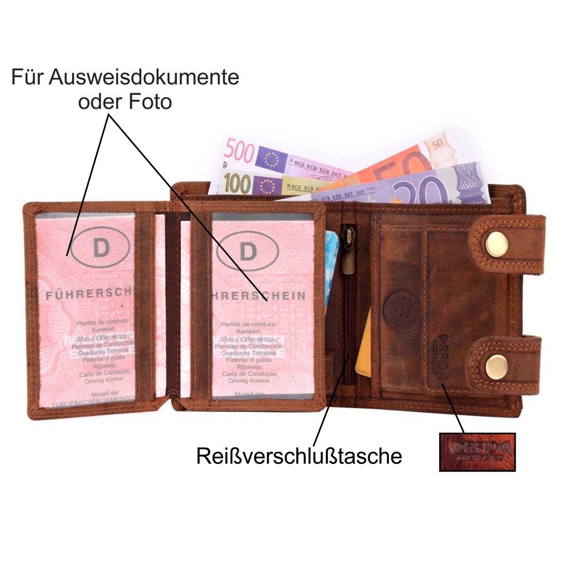SHG Geldbörse Herren RFID Münzfach mit Leder Lederbörse Börse Büffelleder Portemonnaie, Schutz Kette mit