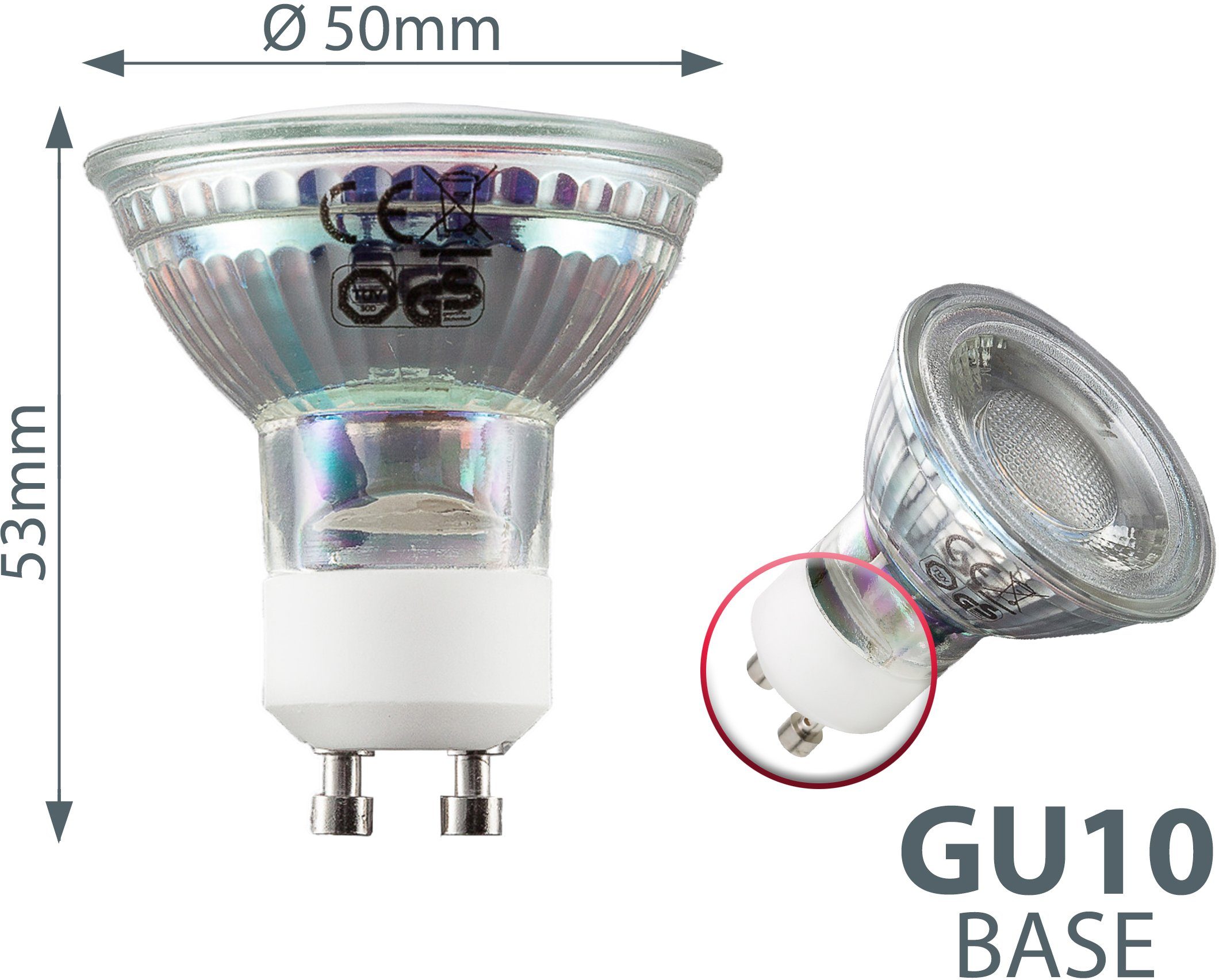 10 B.K.Licht St., GU10, LED Glüh-Birne 400 warmweiss Lampe 3000K 5W LED-Leuchtmittel, Warmweiß, Reflektor-Form Lumen