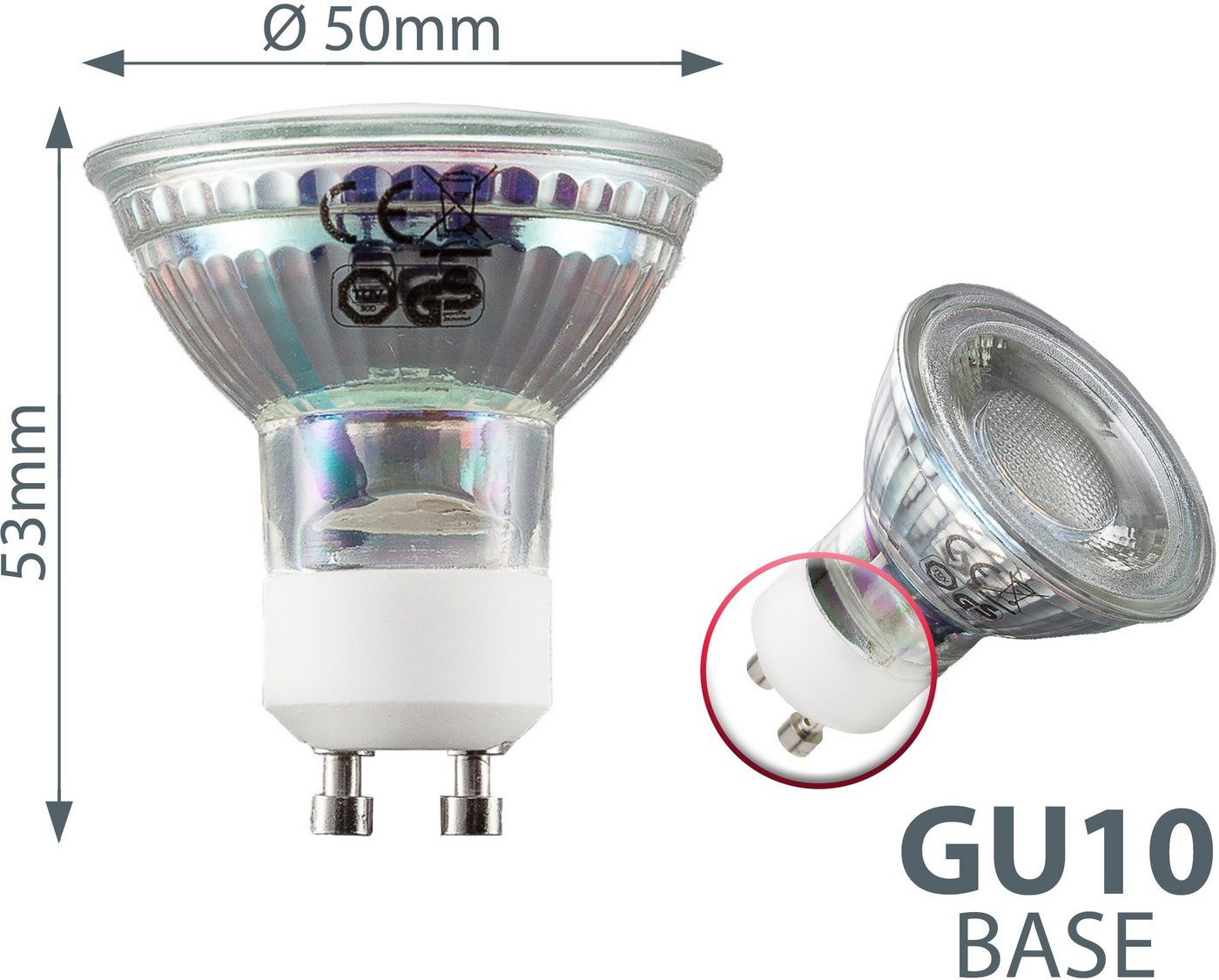B.K.Licht LED-Leuchtmittel, GU10, 10 Stück, Warmweiß, LED Lampe Glüh-Birne Reflektor-Form 5W 400 Lumen 3000K warmweiss-HomeTrends