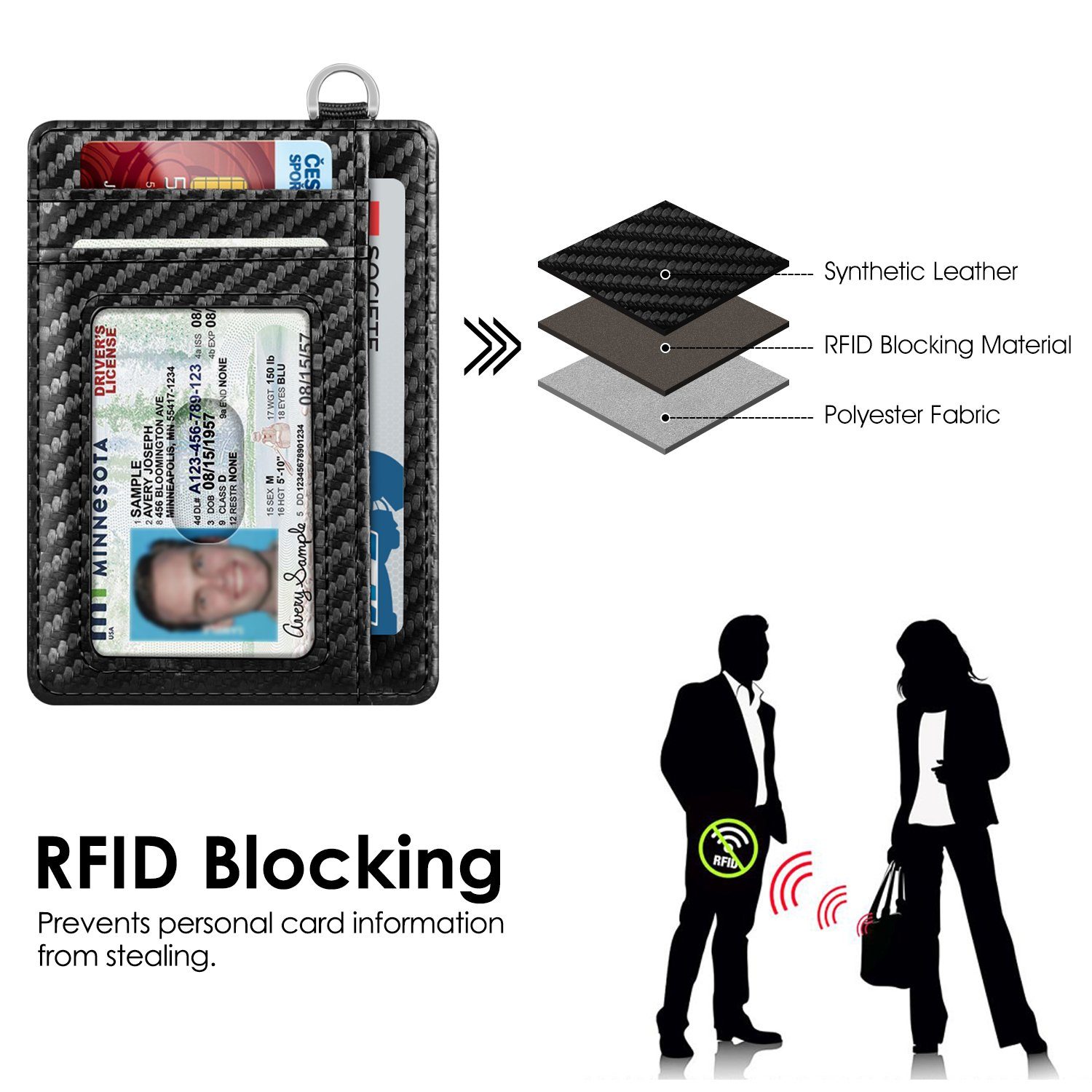Fintie Geldbörse Flache Geldbörse Kartenetui, Premium Kunstleder RFID-Blocker, Slim Geldbeutel Kreditkartenetui mit ID-Fenster & Schnellzugriff-Fach