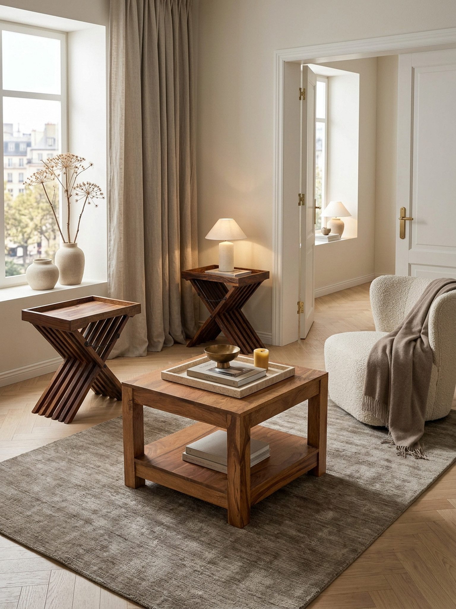 KADIMA DESIGN Couchtisch Couchtisch MUMBAI Massiv-Holz Akazie 60 x 60 cm Wohnzimmer-Tisch, Design dunkel-braun Landhaus-Stil Beistelltisch