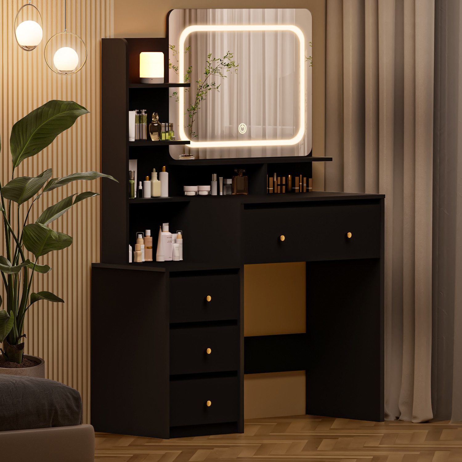 Lexzurn Schminktisch Schminktisch mit LED-Beleuchtung, Kosmetiktisch mit Sp günstig online kaufen