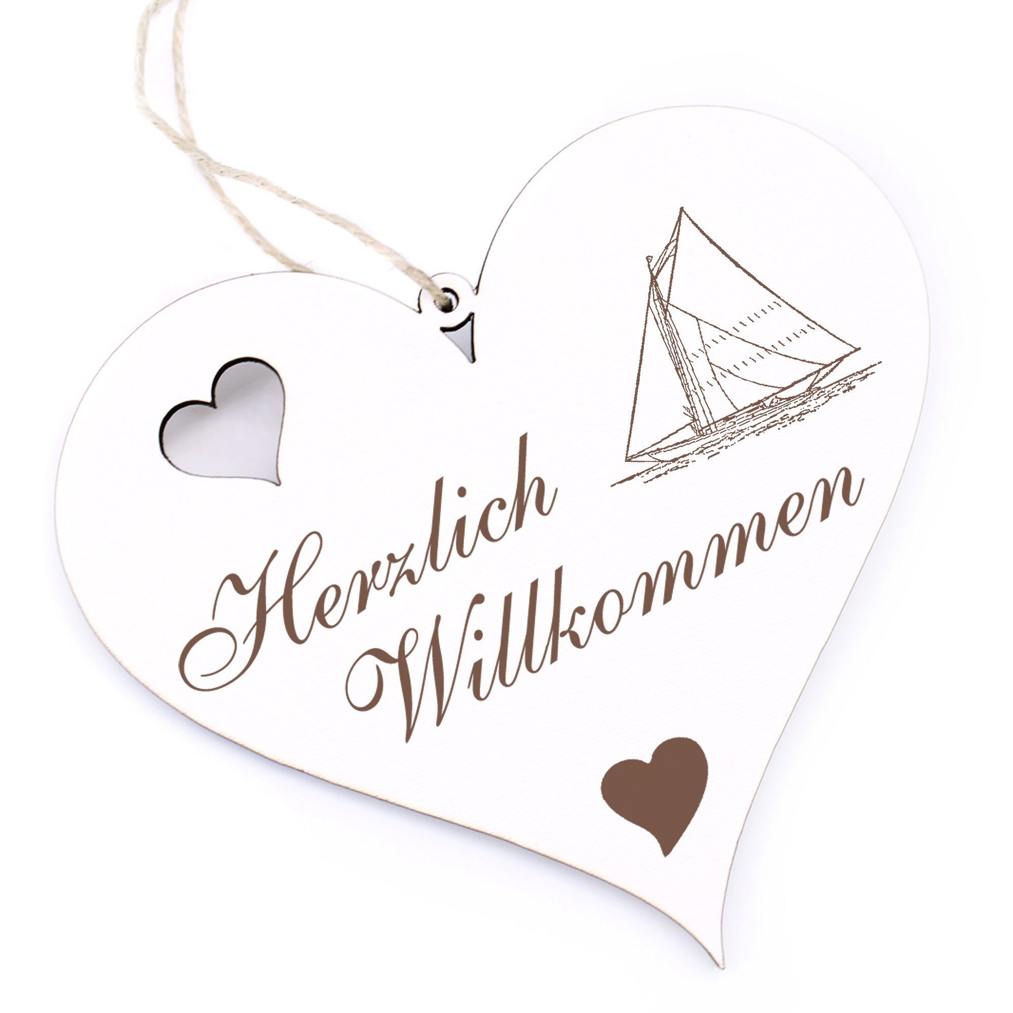 - Segelschiff Herzlich Hängedekoration Willkommen - Dekolando 13x12cm