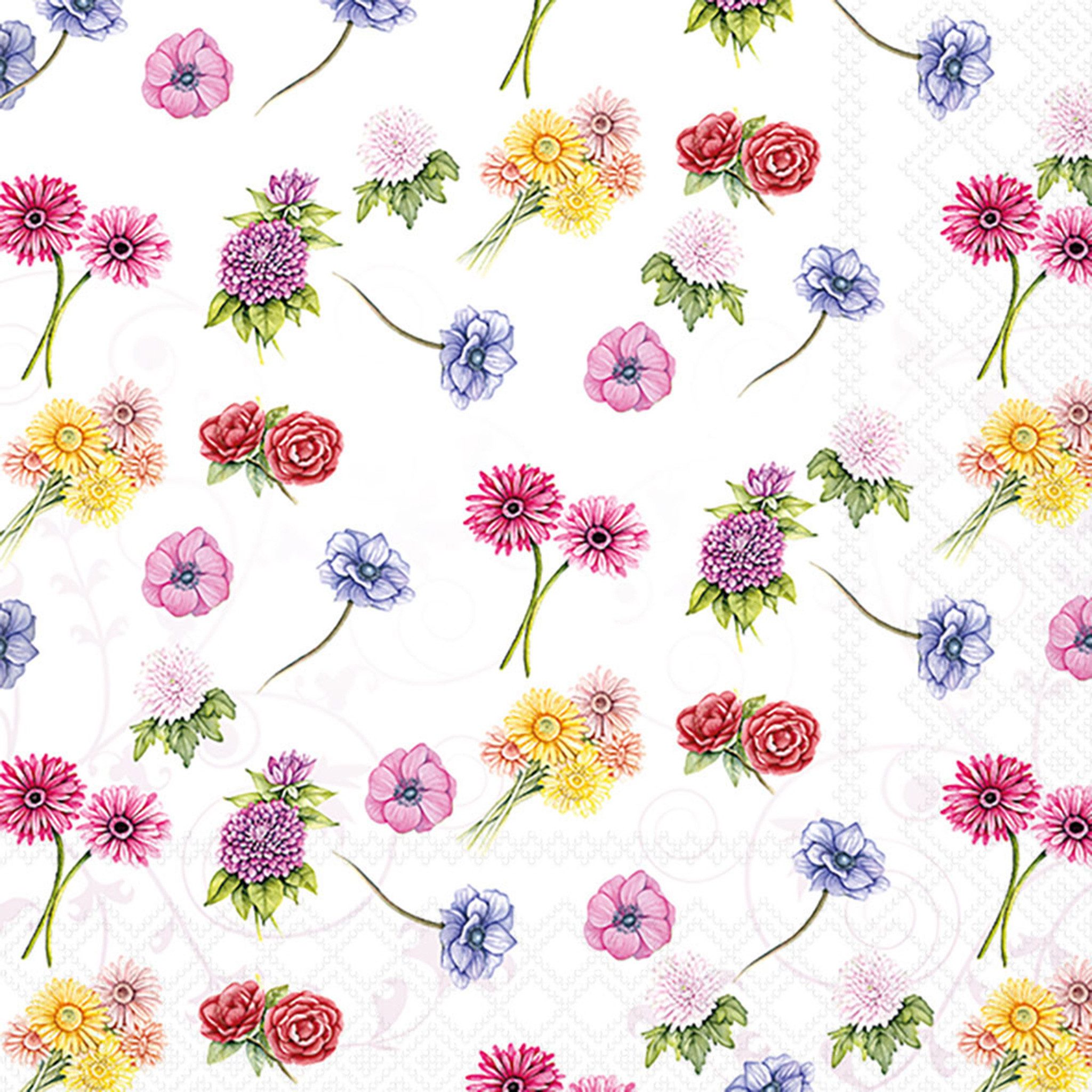 Ambiente Luxury Paper Products Papierserviette, Servietten Papier 33x33cm 3-lagig Blumenmix-Motiv Weiß / Bunt 20 Stk.