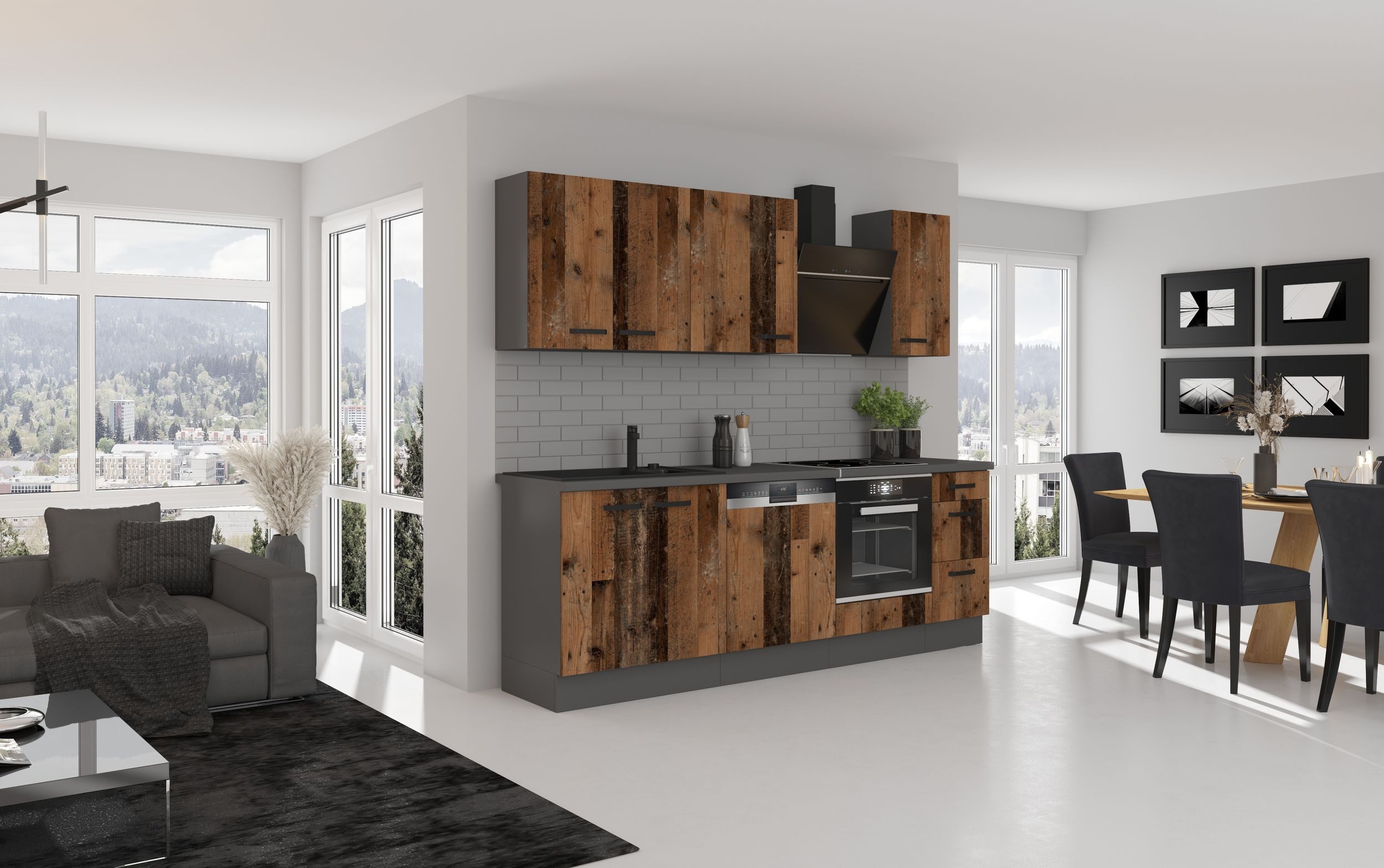 Küchen-Preisbombe Küchenzeile OLD STYLE Basic 240 cm Küchenzeile Küchenbloc günstig online kaufen