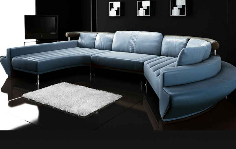 BULLHOFF Wohnlandschaft »Leder Wohnlandschaft XXL Sofa U-Form Couch Blau Grün Designsofa ZÜRICH«, Made in Europe, das ORIGINAL