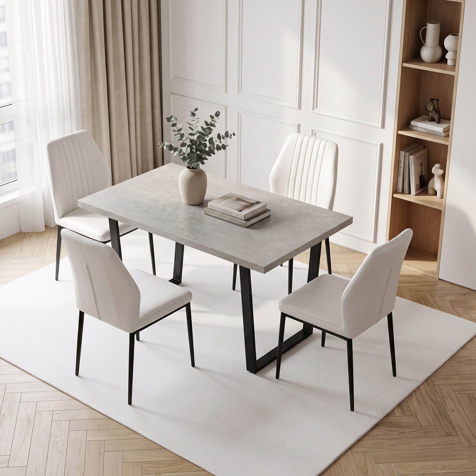 Jiexi Essgruppe Esstisch Set 110x70 MDF Grau Feste Essgruppe mit PU-Leder Stühlen