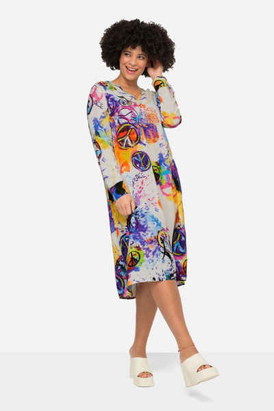 Angel of Style Jerseykleid Kleid Straight Fit Peace-Motive Tunika-Ausschnitt