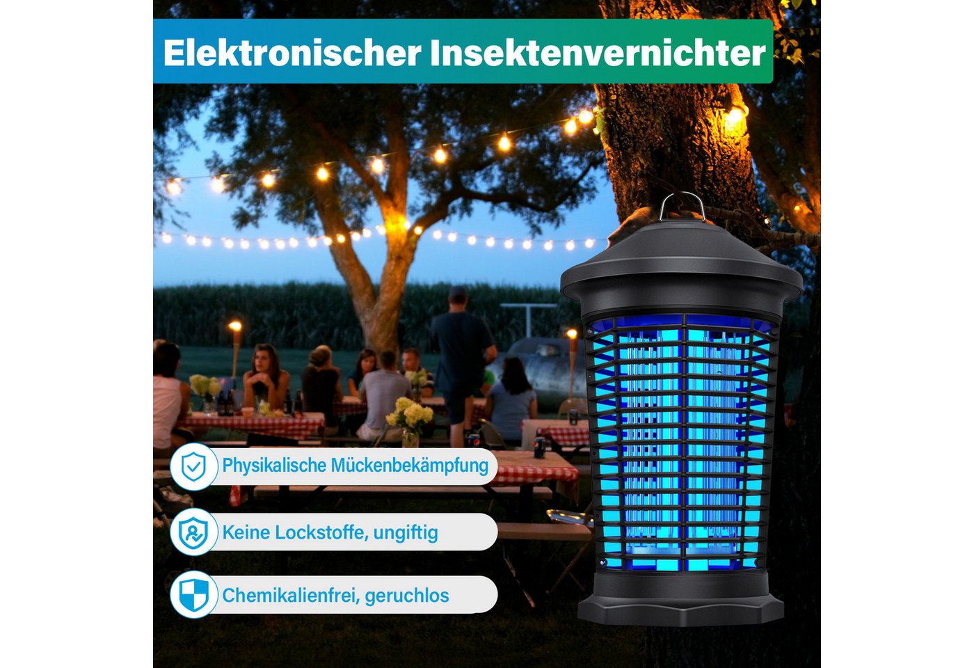 Thumbnail - Fanttik Ultraschall-Tierabwehr Insektenvernichter elektrisch Mückenlampe 4000V UV-Lampe Insektenfalle, 1-tlg., Fliegenfa...