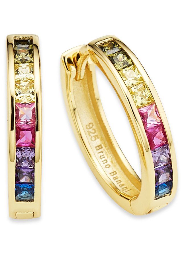 Bruno Banani Paar Creolen Schmuck Geschenk Silber 925 Ohrschmuck Ohrringe Regenbogen, mit Zirkonia (synth)