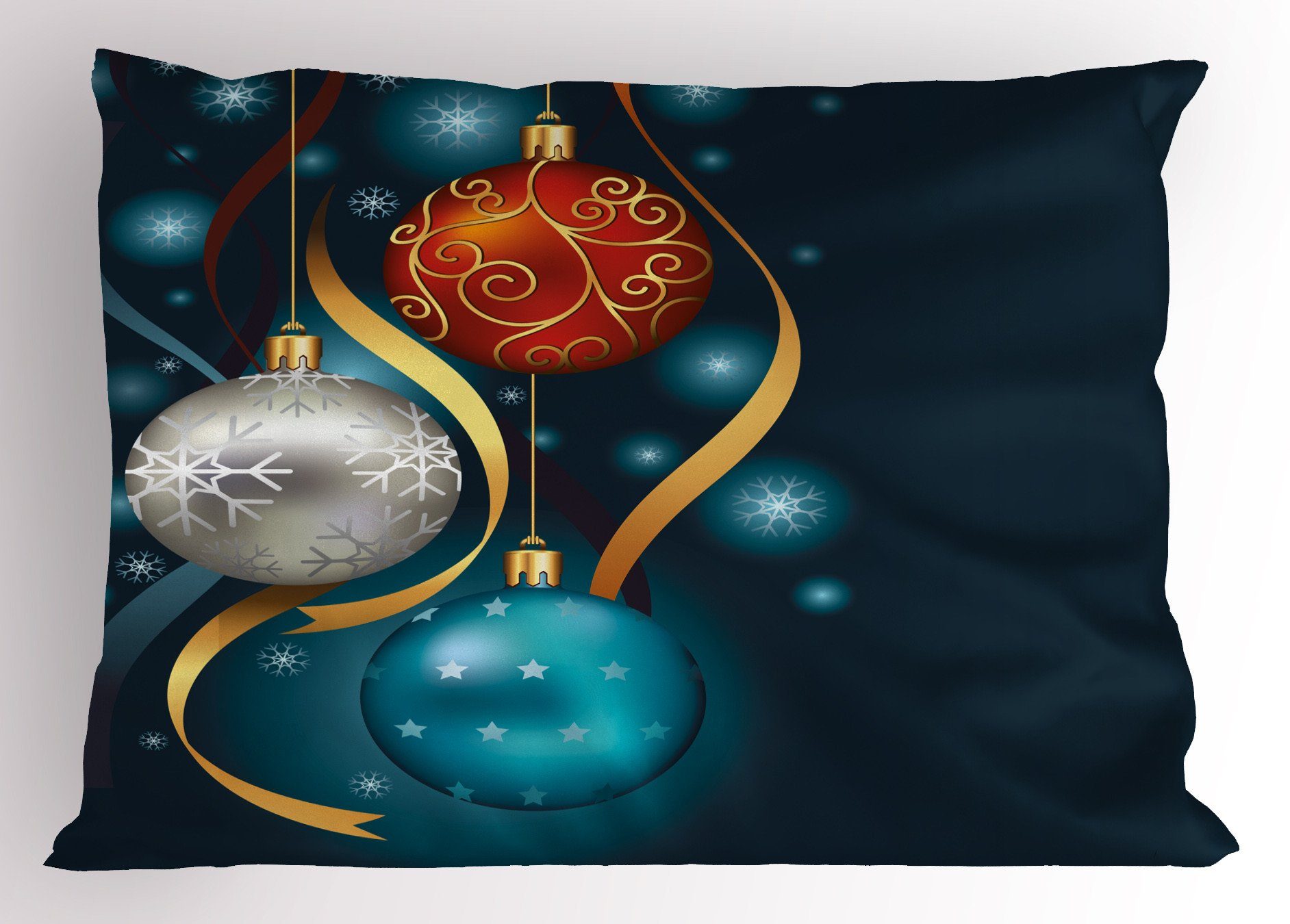 Size Gedruckter Kissenbezüge Vivid Kissenbezug, Balls Standard Weihnachten Ribbons (1 Dekorativer Stück), Abakuhaus King