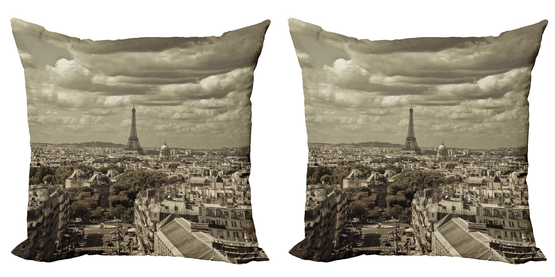 Stück), Modern (2 Paris Beige Doppelseitiger Stadt-Skyline Kissenbezüge von Digitaldruck, Abakuhaus Accent