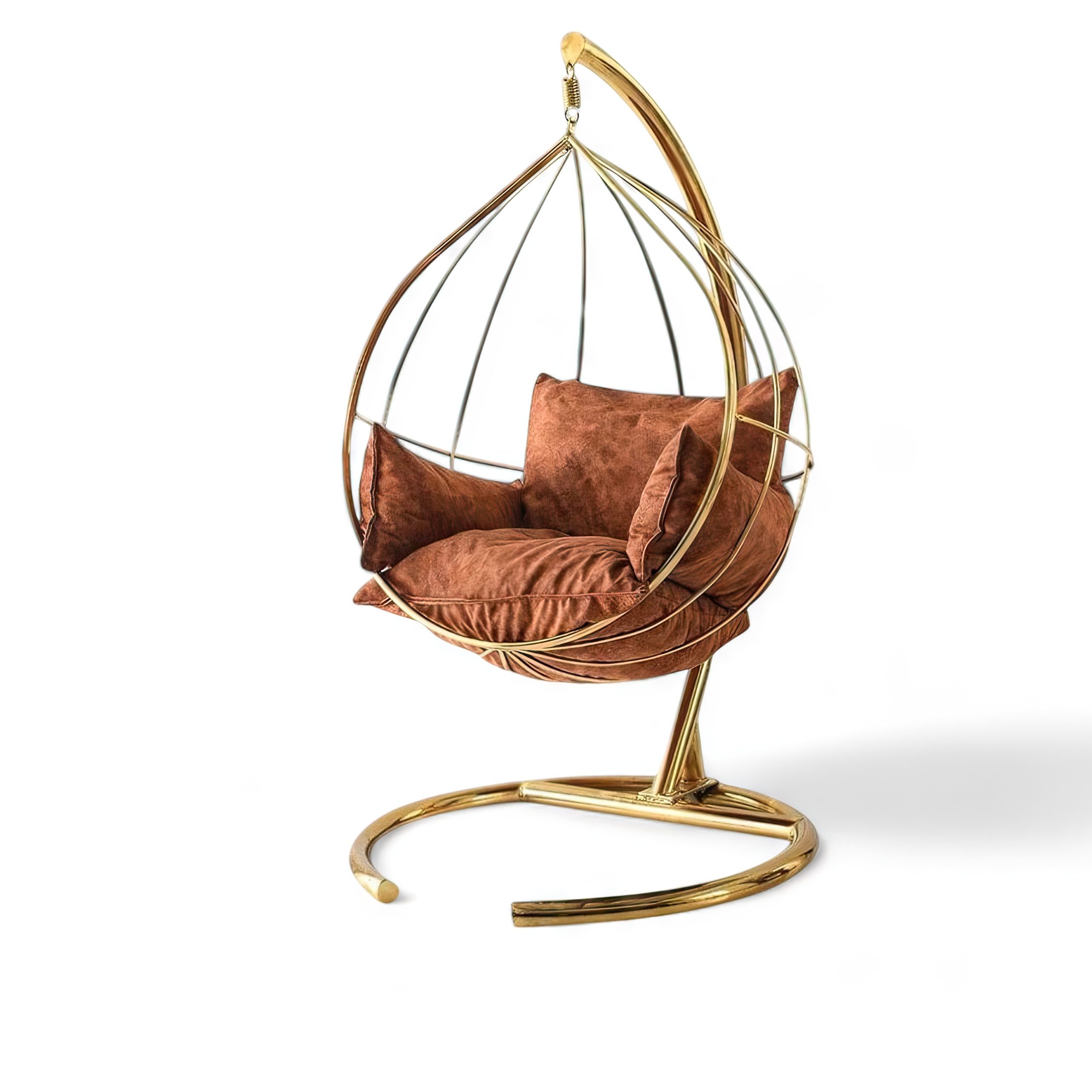 JVmoebel Hängesessel Hängesessel aus Metall im Käfig-Design mit braunen Kissen (1-St)