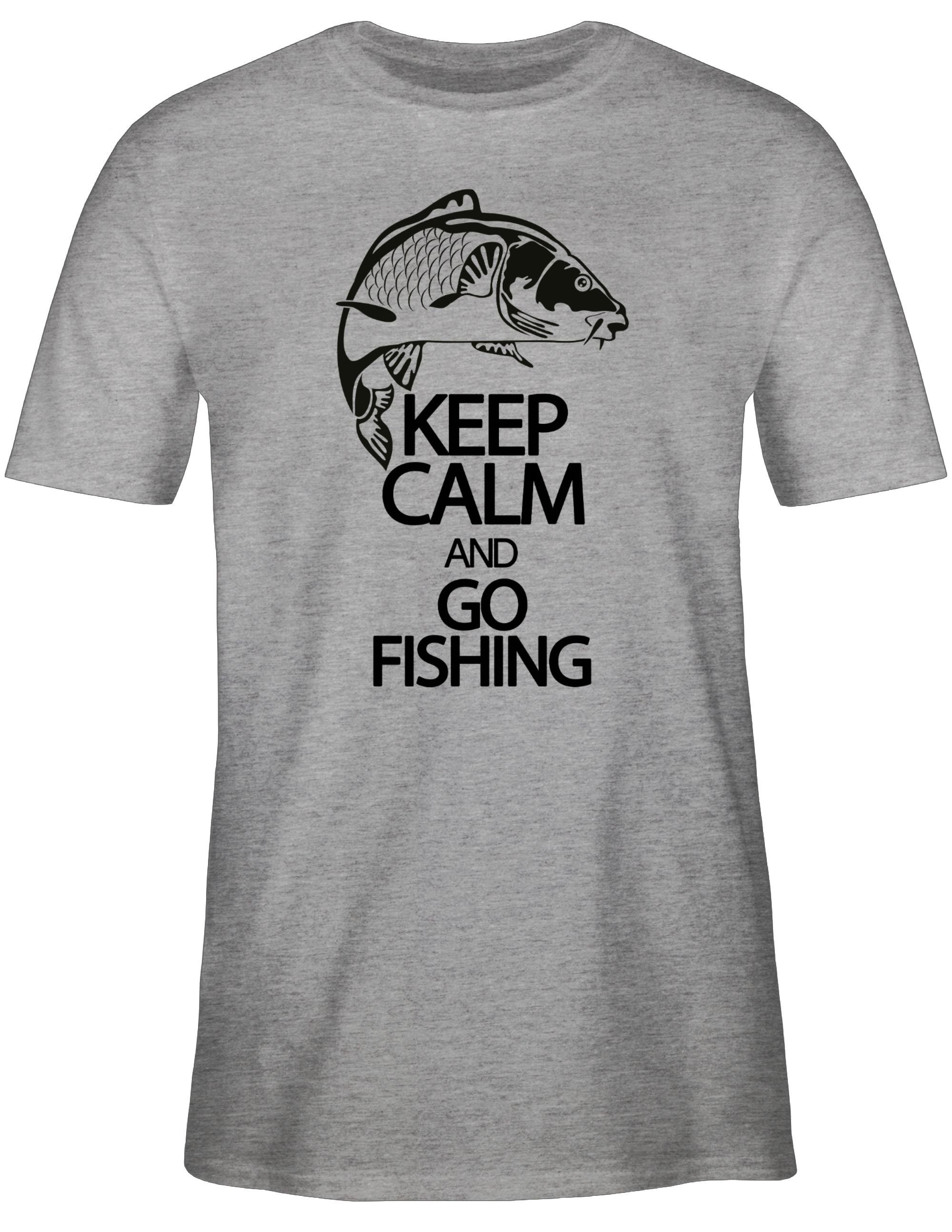 Shirtracer T-Shirt Keep calm Grau meliert Angler Geschenke 3 Fishing go and