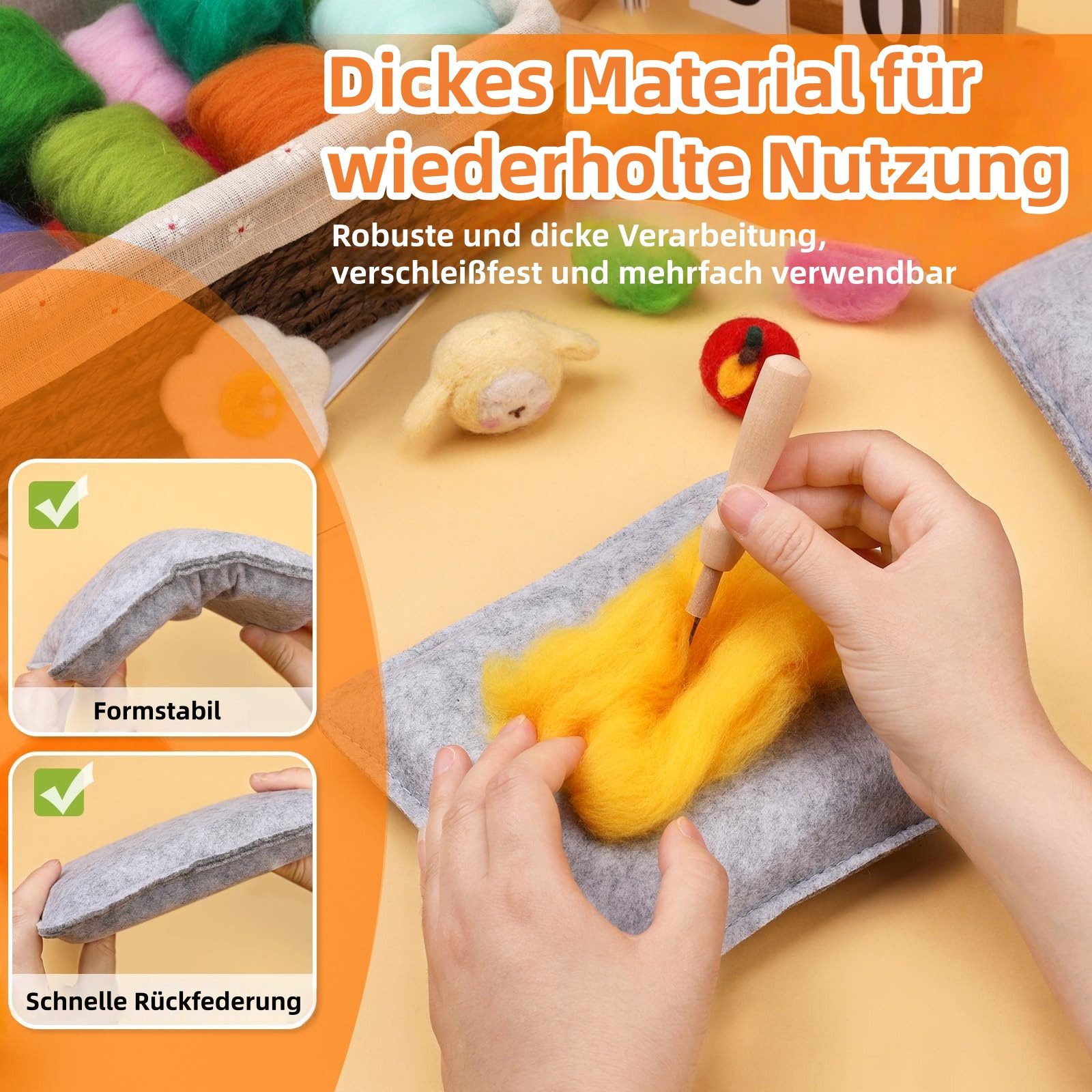 FOUORTUNATE-BEE Kreativset Filz-Set zum Trockenfilzen: 2 Filzmatten + 2 Nadeln