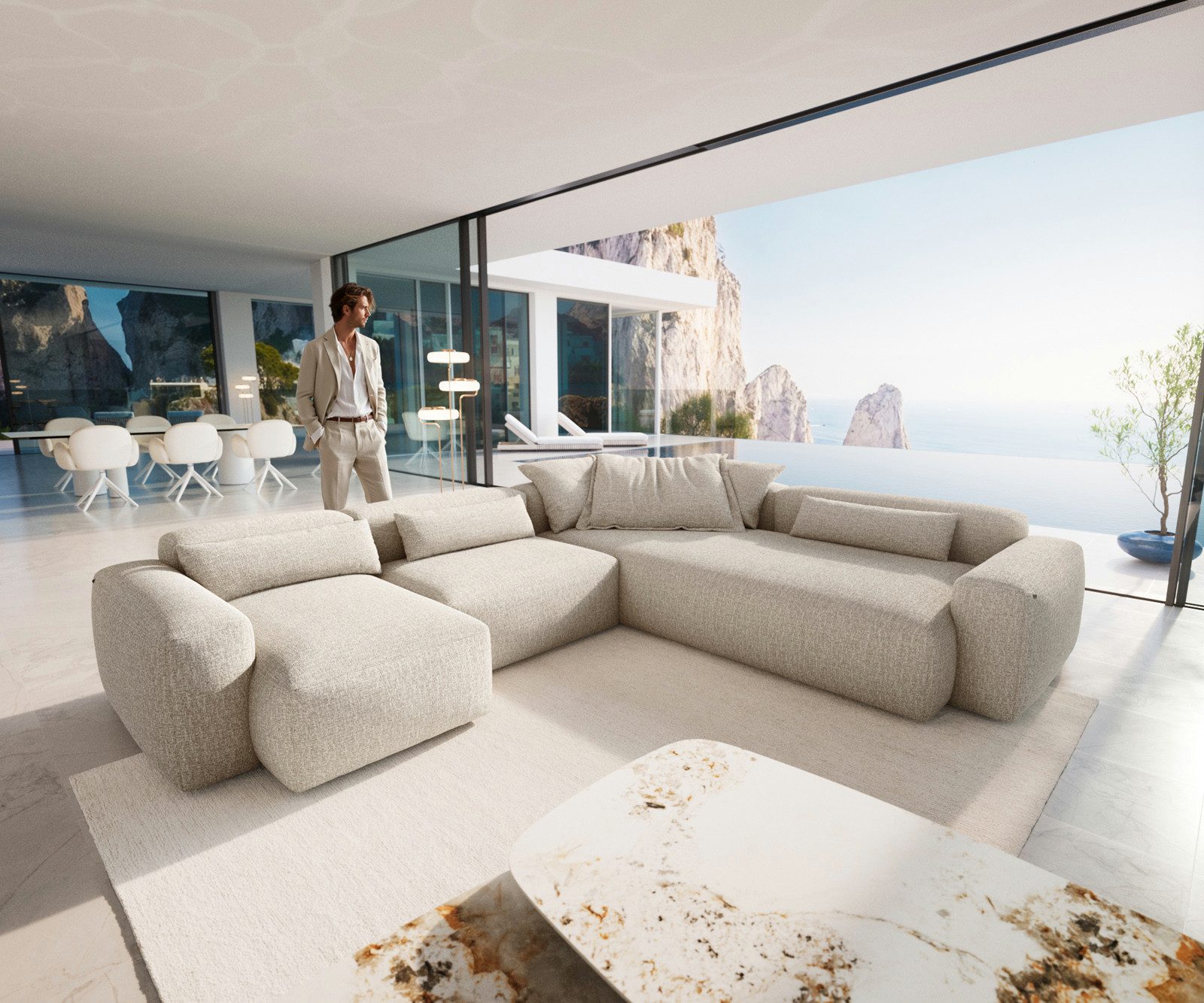 DELIFE Sofa Freestyle, Pure Webstoff Soft Beige 360x290 cm