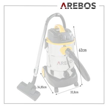 Arebos Industriesauger 1600W, Nass- & Trockensauger, Aschesauger für Kamin & Grill, 2600,00 W, mit und ohne Beutel nutzbar, ideal als Aschesauger