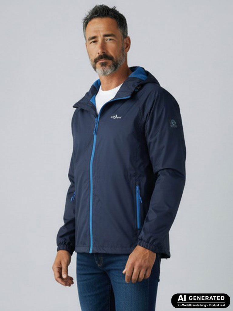 Blue Wave Funktionsjacke Fabian Herren Regenjacke - Wander- & Fahrradjacke inklusive Packsack Wasserdicht, Winddicht, Atmungsaktiv, Verschweißte Nähte, Mesh-Futter