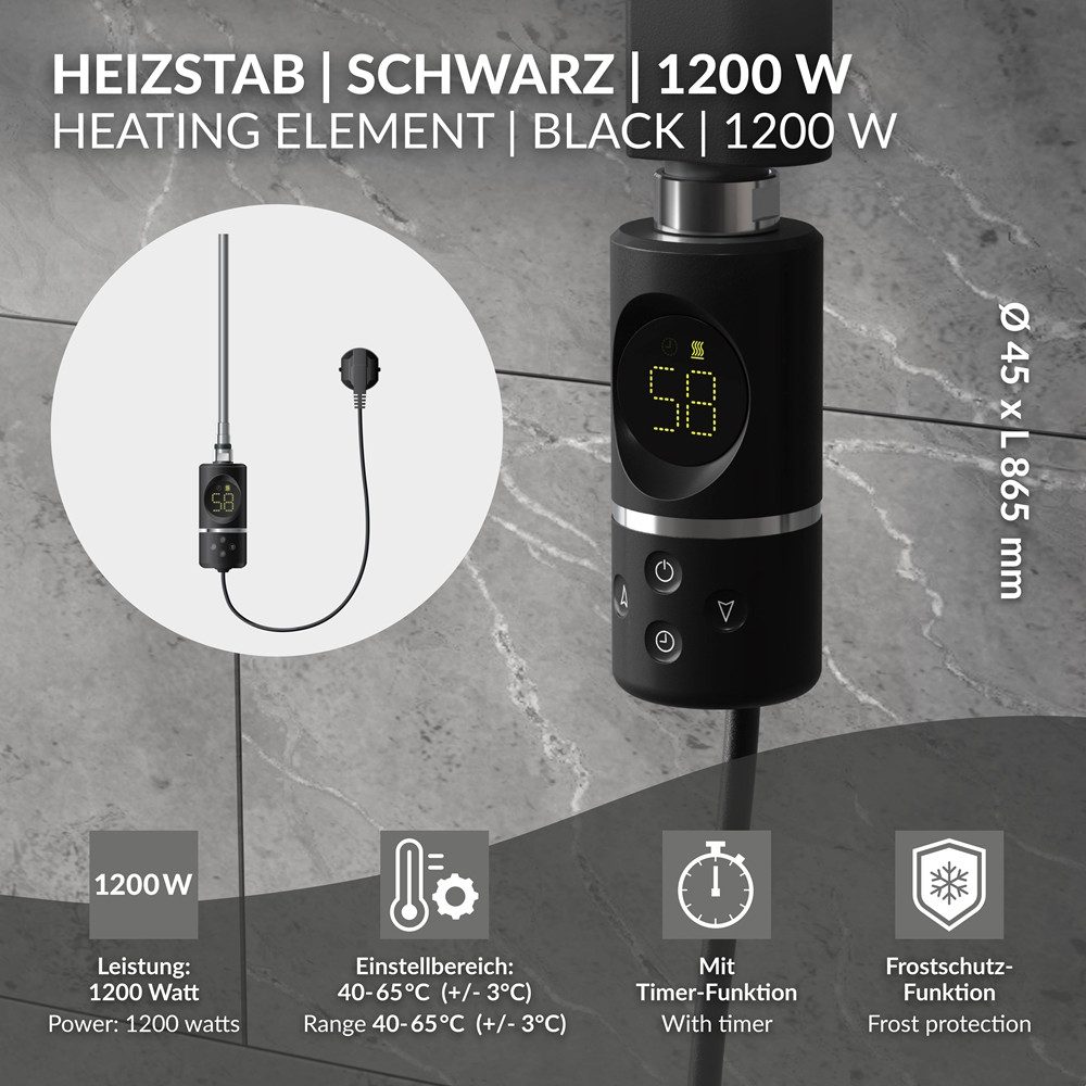 LuxeBath Heizstab Heizelemente für Badheizkörper mit Thermostat und LCD Bil günstig online kaufen