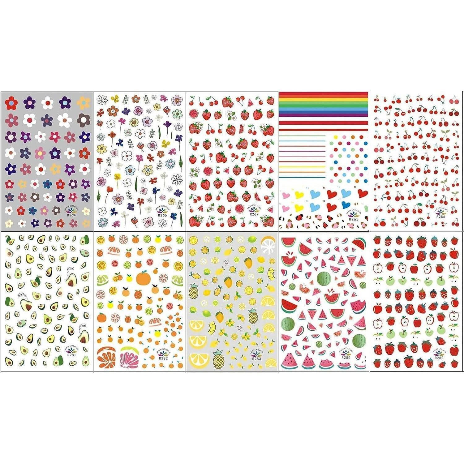 LuxusKollektion Nageldesign Zubehör Nagelsticker 10 Blatt selbstklebend für Mädchen Regenbogen niedlich