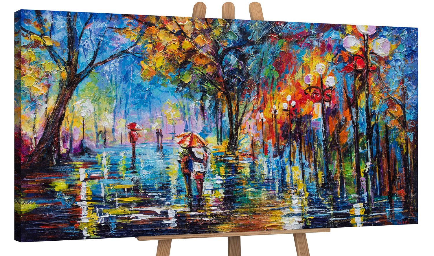 YS-Art Gemälde Herbstliche Allee, Menschen, Paar Regenschirm Leinwand Bild günstig online kaufen