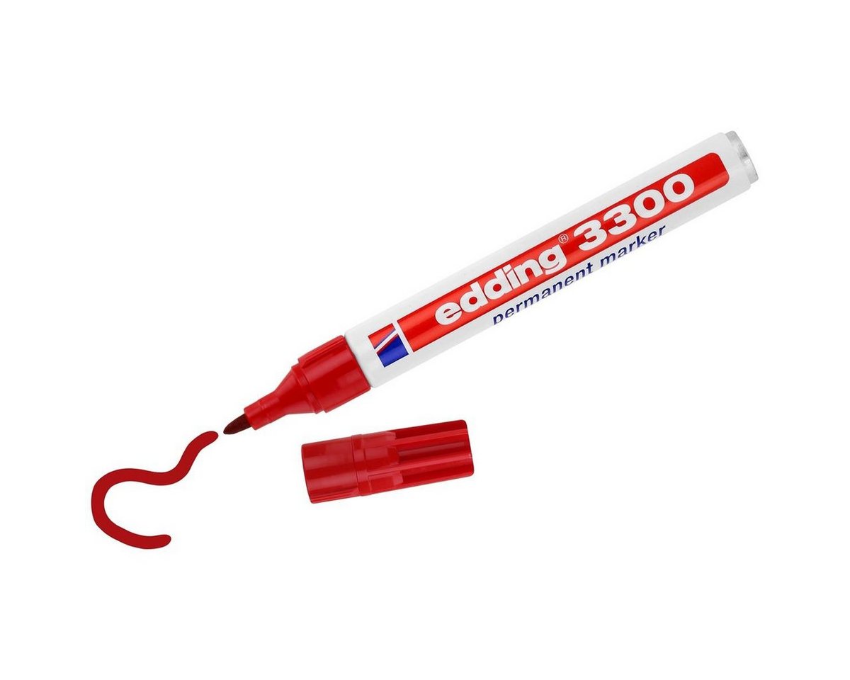 Thumbnail - edding Permanentmarker edding 3300 Permanent Marker 4er rot Spitze 1-5mm wasserfest (1er Pack