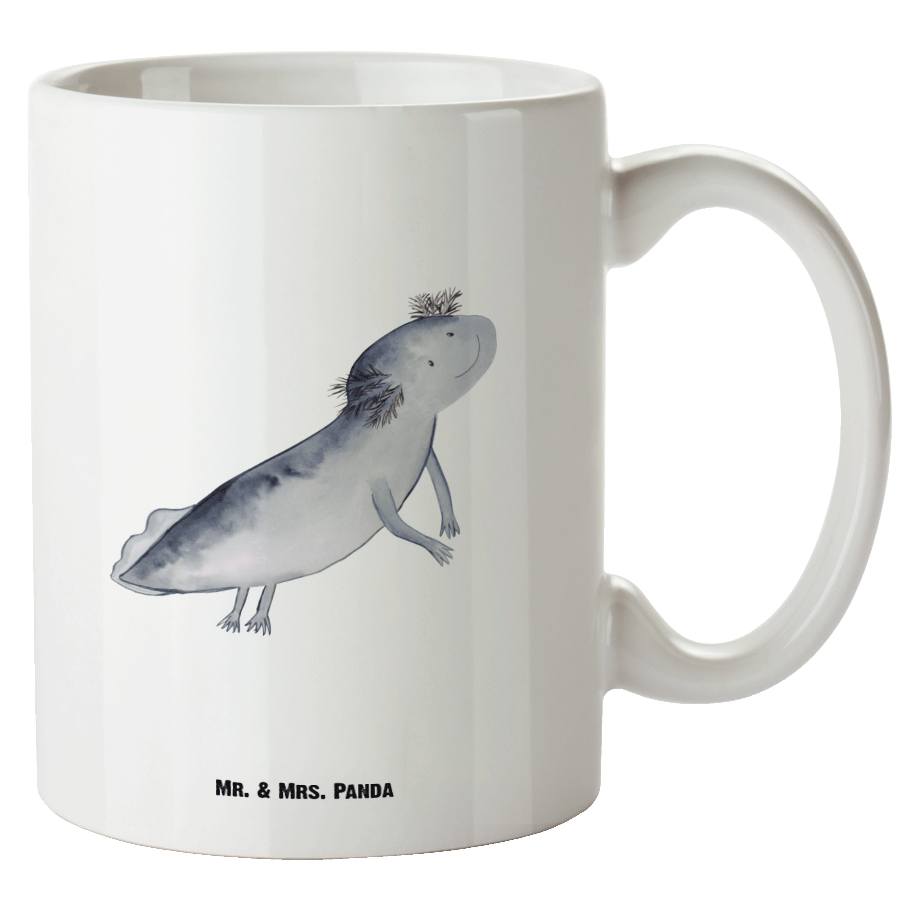 Mr. & Mrs. Panda Tasse Axolotl schwimmt - Weiß - Geschenk, Jumbo Tasse, Grosse Kaffeetasse, XL Tasse Keramik