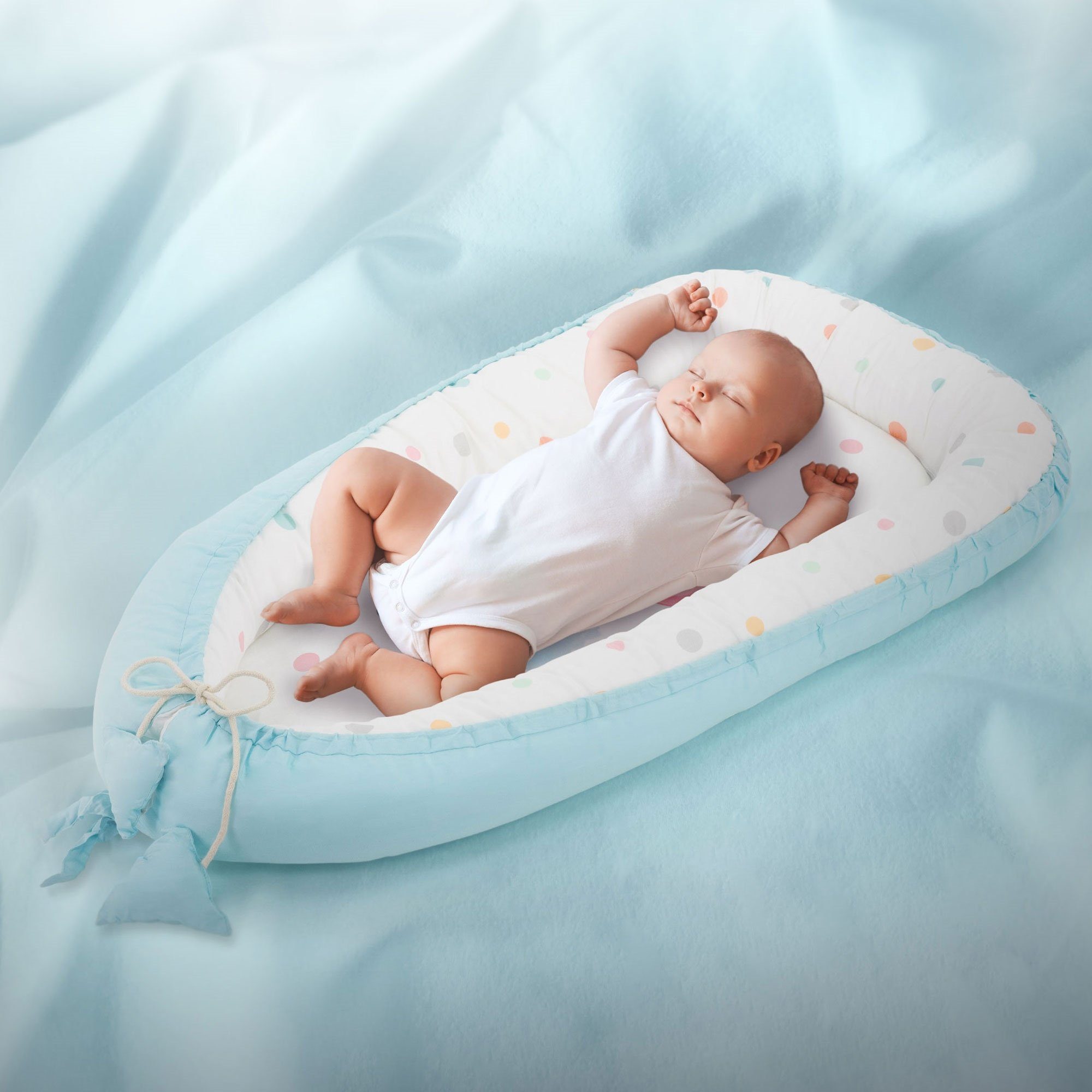 Joyz Babybett Baby Nestchen mit Muster aus Baumwolle waschbar bei 40 Grad, 1-tlg., Babynest Panda Hellblau 90x50cm Baumwolle zweiseitig antiallergisch