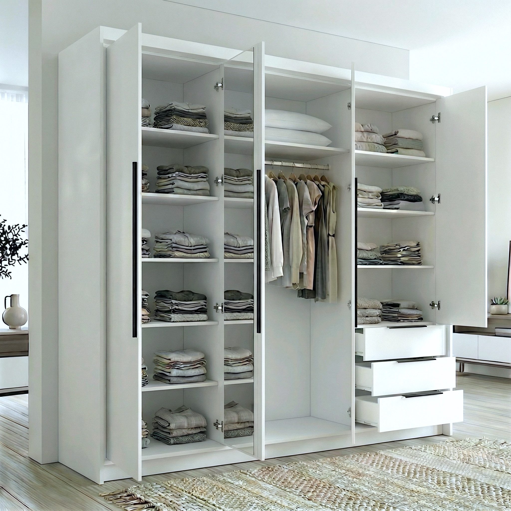A&J MöbelLand GmbH Drehtürenschrank VIVO mit integrierten Schubladen (Geräumiger vier¬türiger Kleiderschrank mit Schubladen und Metallgriffen. Geräumiger Schran – Bild 5 von 5