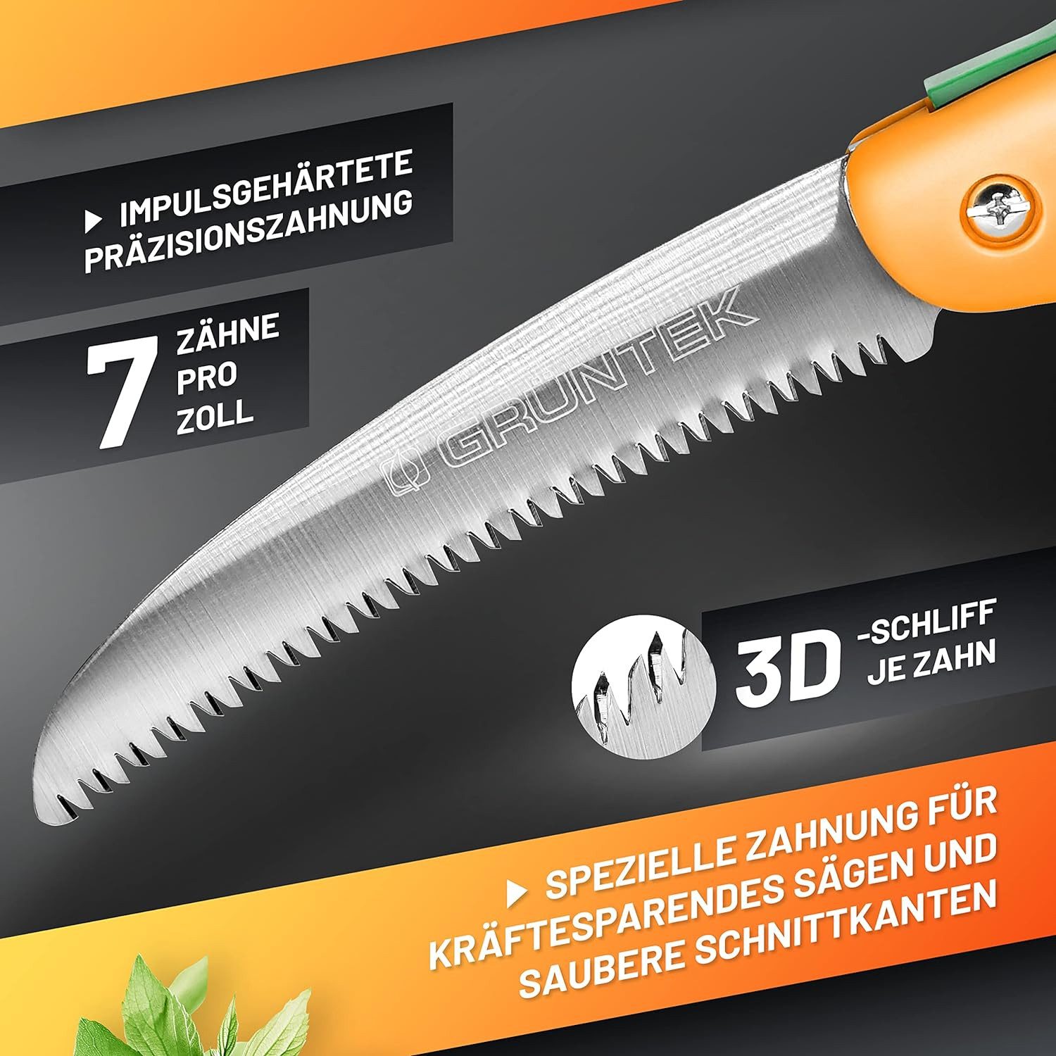 GRÜNTEK Klappsäge Holzsäge HAI, Baumsäge mit 180 mm Klinge aus Werkzeugstahl (Ein sauberer Schnitt garantiert! Geeignet auch für dickere Äste), ideal als Camping-Säge, für Gartenarbeit und Baumzuschnitte
