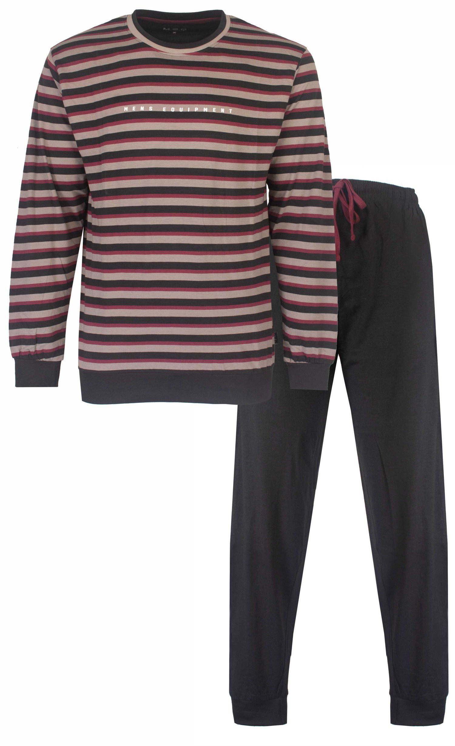 M.E.Q. Schlafanzug Herren Pyjama mit Bündchen (2 tlg) Baumwolle