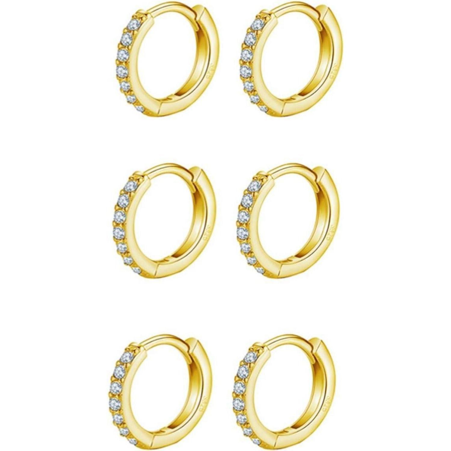 Valentinstagsgeschenk LuxusKollektion Schmuckset Creolen Silber Gold 925 Set 3 Paar hypoallergen Zirkonia Gold-8mm*3