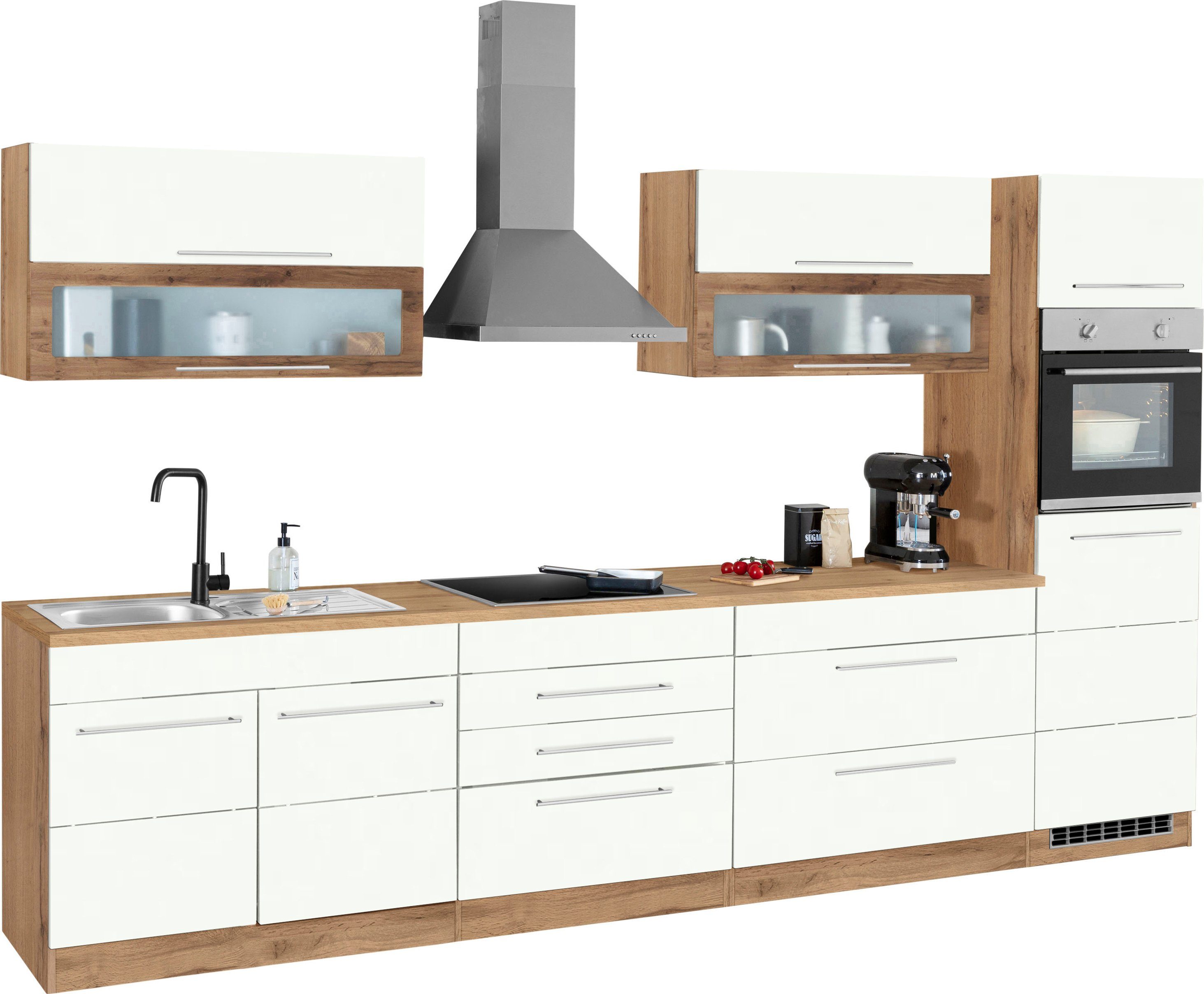 KOCHSTATION Küchenzeile KS-Wien, Breite 340 cm, wahlweise mit E-Geräten und Induktion