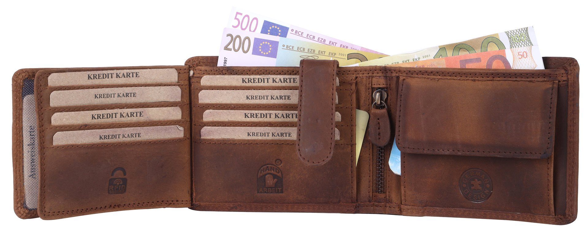 Münzfach Leder Lederbörse Herren mit Schutz Männerbörse Börse Portemonnaie, RFID Geldbörse Büffelleder Brieftasche SHG