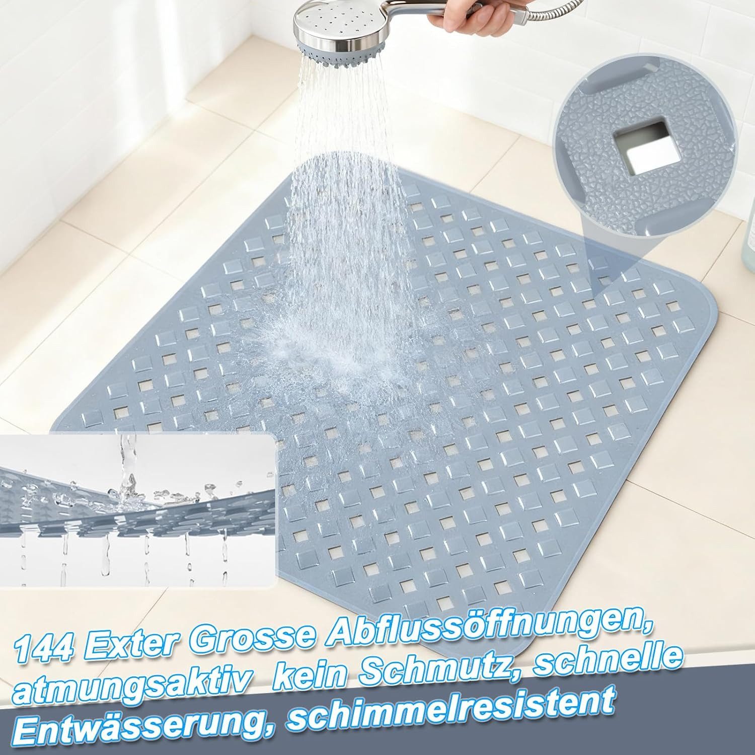 ibettertec Antirutschmatte Rutschfeste Duschmatte 53x53 cm, schimmelresistent & hautfreundlich, Duschmatte rutschfest, schimmelresistente Antirutschmatte Dusche – Bild 5 von 5