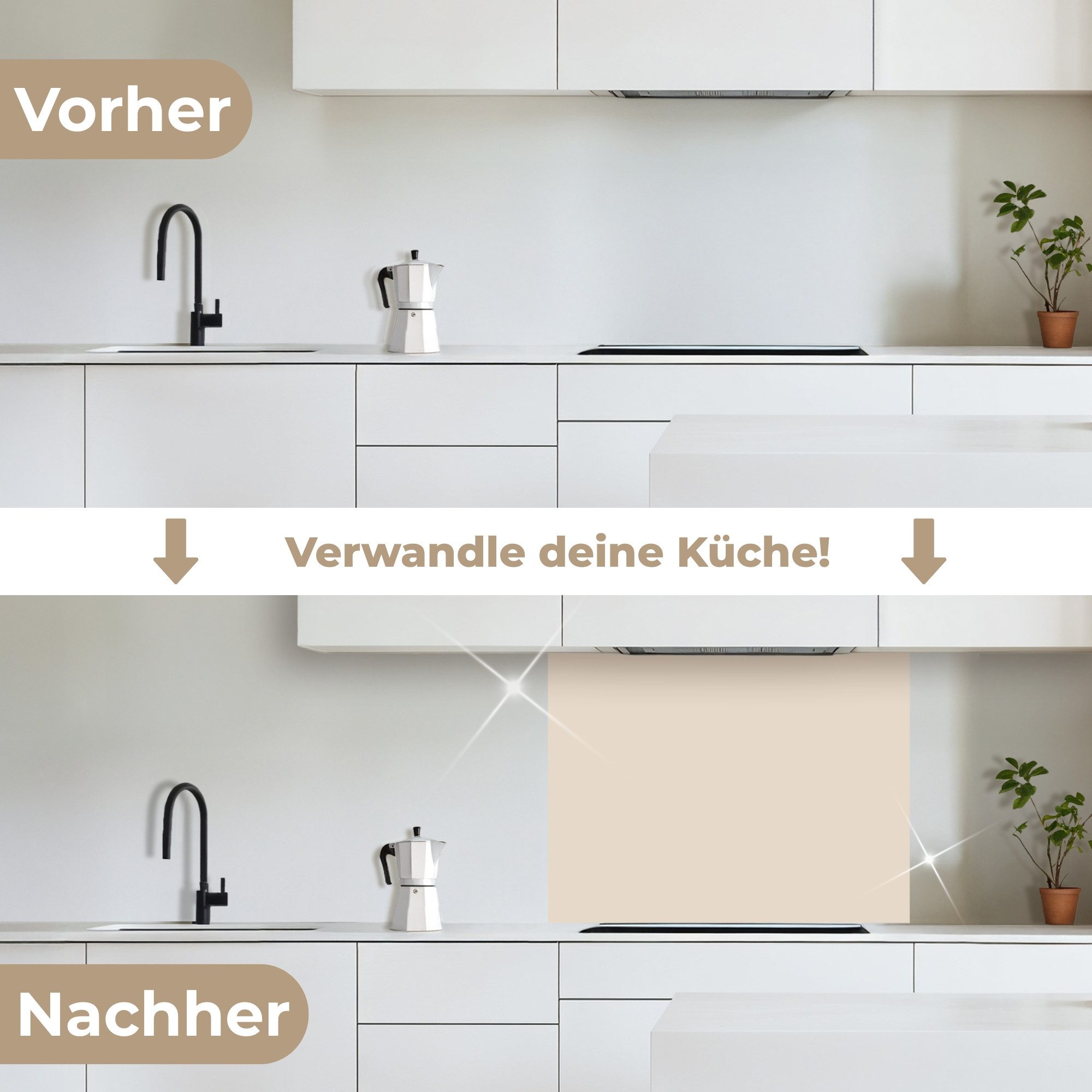 KitchenYeah Küchenrückwand selbstklebend Beige - Unifarben, (1-tlg), Spritzschutz, Küche, Rückwand, Küchenwand, Küchenfront, 80x60 cm