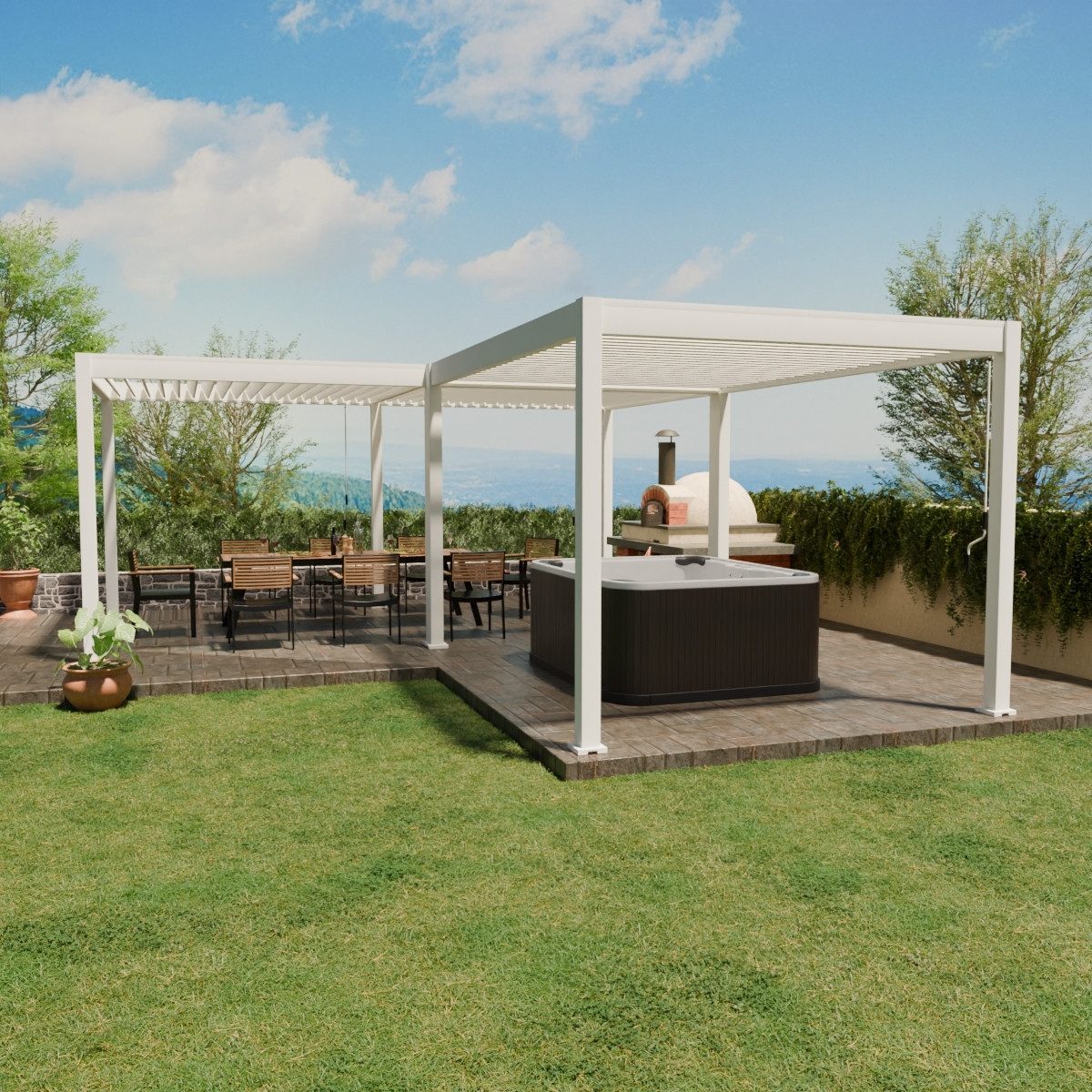 Weide Pergola Deluxe Pavillon Terrassenüberdachung Aluminium 6 x 7 M +Verbindung 3 M, BxTxH: 700x600x255 cm, (Hochwertigstes Aluminium & verzinkte Stahl-Lamellen, Komplettset)