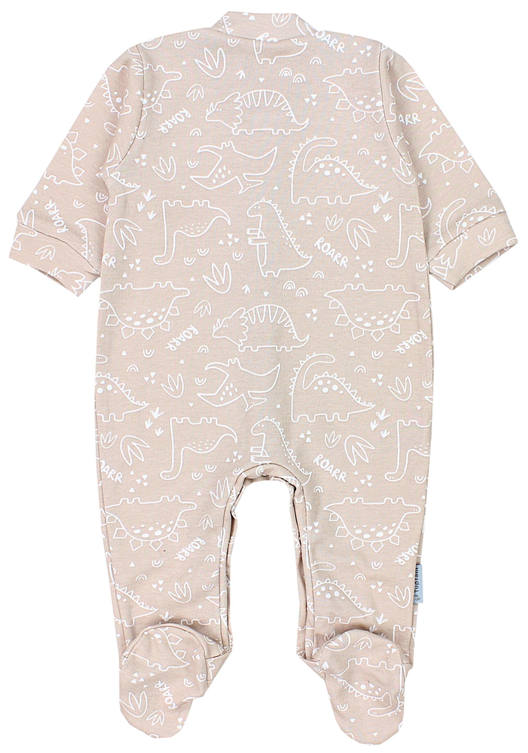 TupTam Schlafoverall Baby Jungen Schlafstrampler Mineralgrün Park 3er mit Pack Schlafanzug Langarm Sterne Dino Weiß Fuß