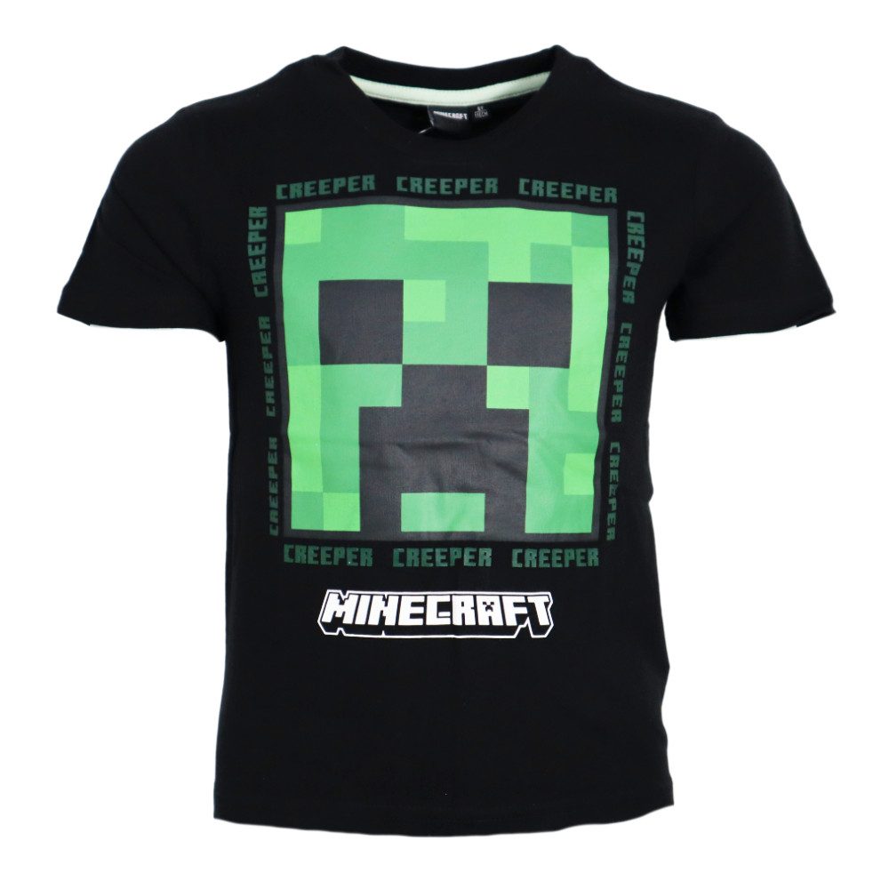 Minecraft Print-Shirt Minecraft Gamer Creeper Kinder T-Shirt Kurzarm Shirt 100% Baumwolle, Gr. 116 bis 152