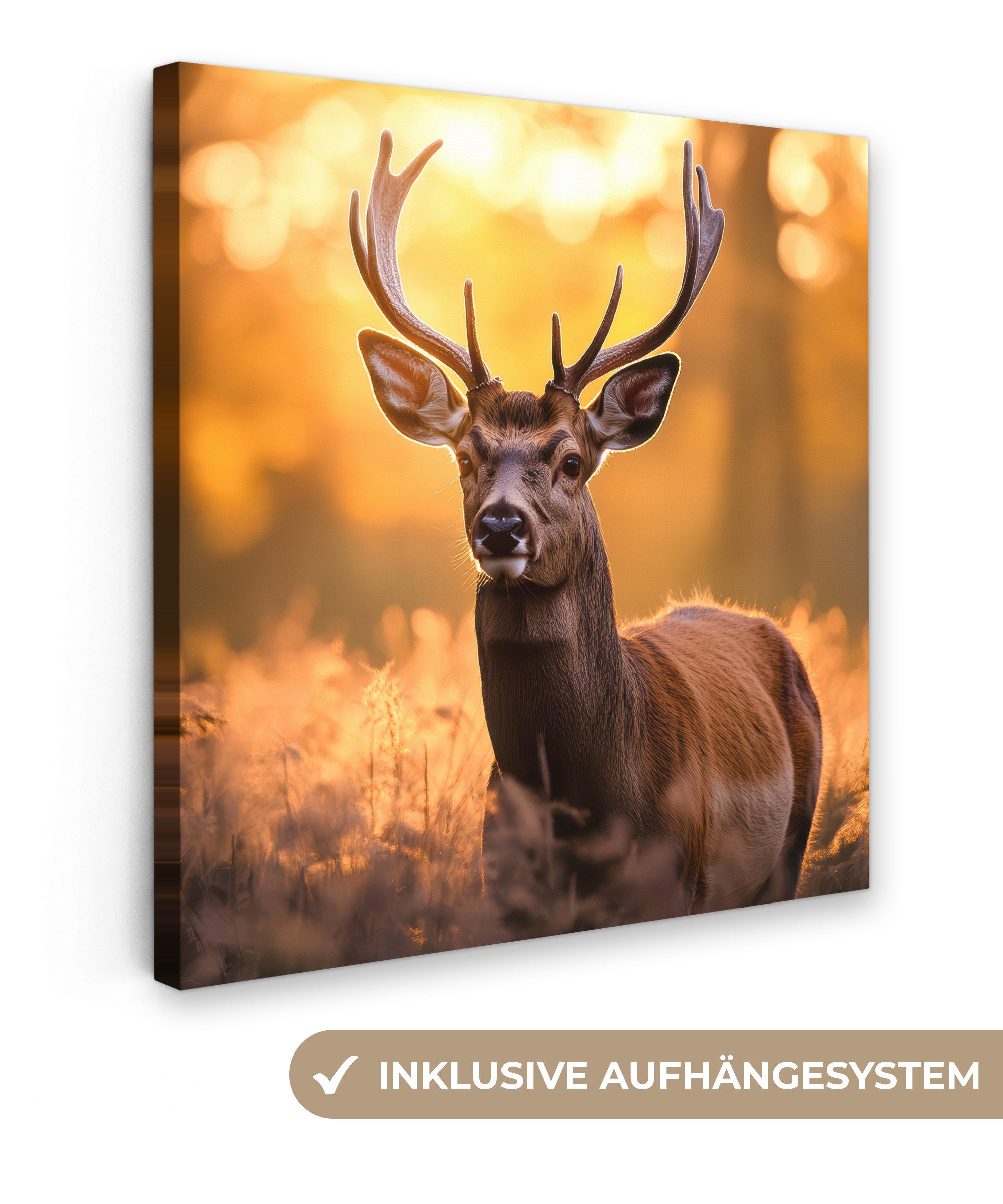 OneMillionCanvasses® Leinwandbild Hirsch - Geweih - Herbst - Wald - Braun - günstig online kaufen
