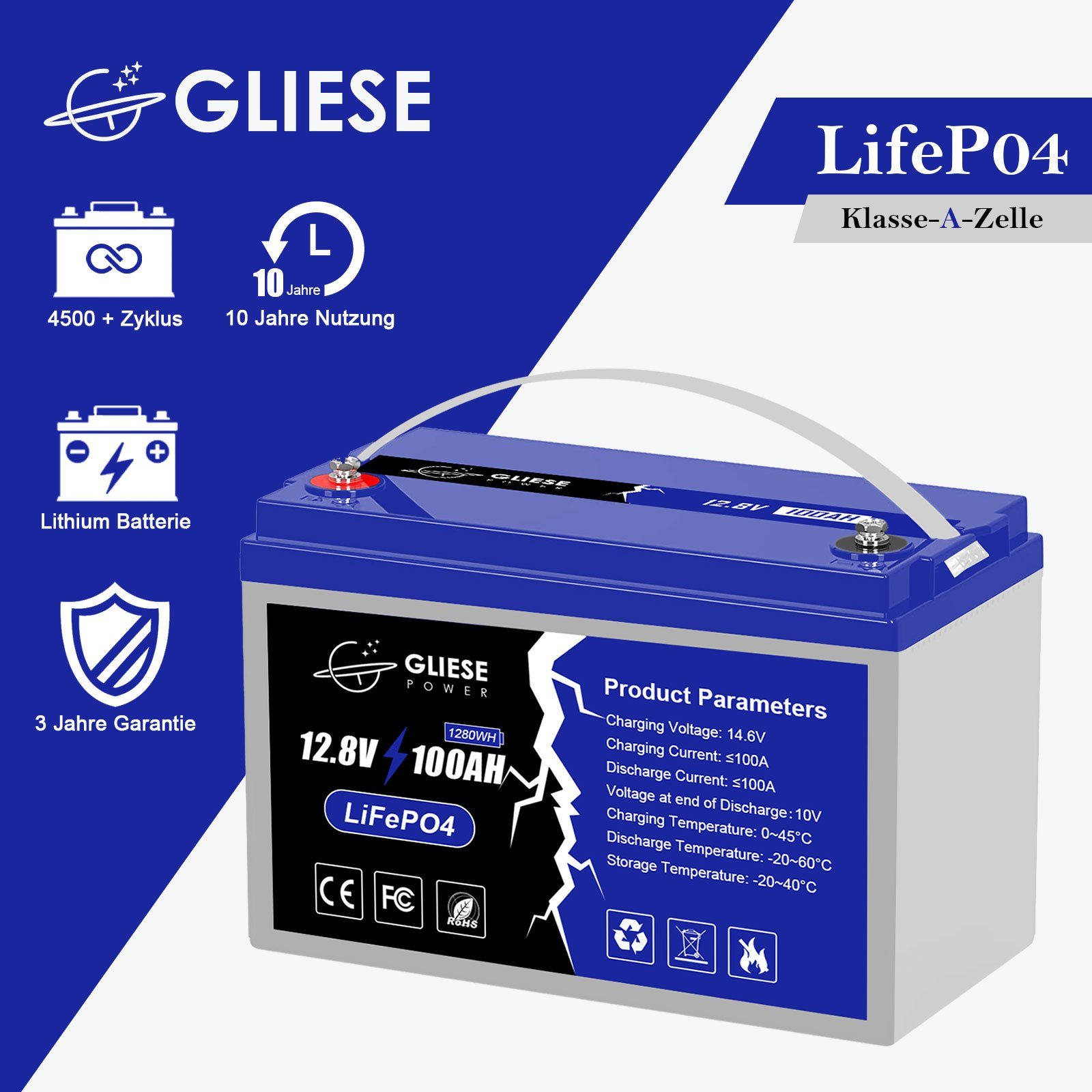 GLIESE Solarmodul 12V 100Ah 4S1P LiFePO4 Batterie
