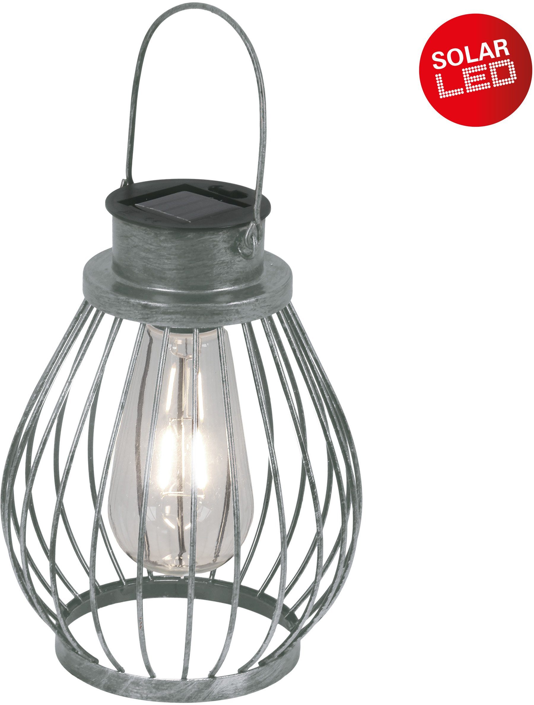 näve LED Solarleuchte Balubo, Tageslichtsensor, LED fest integriert, Warmweiß, Solar, incl. Schiebeschalter, Lichtfarbe: warmweiß, Farbe: silber