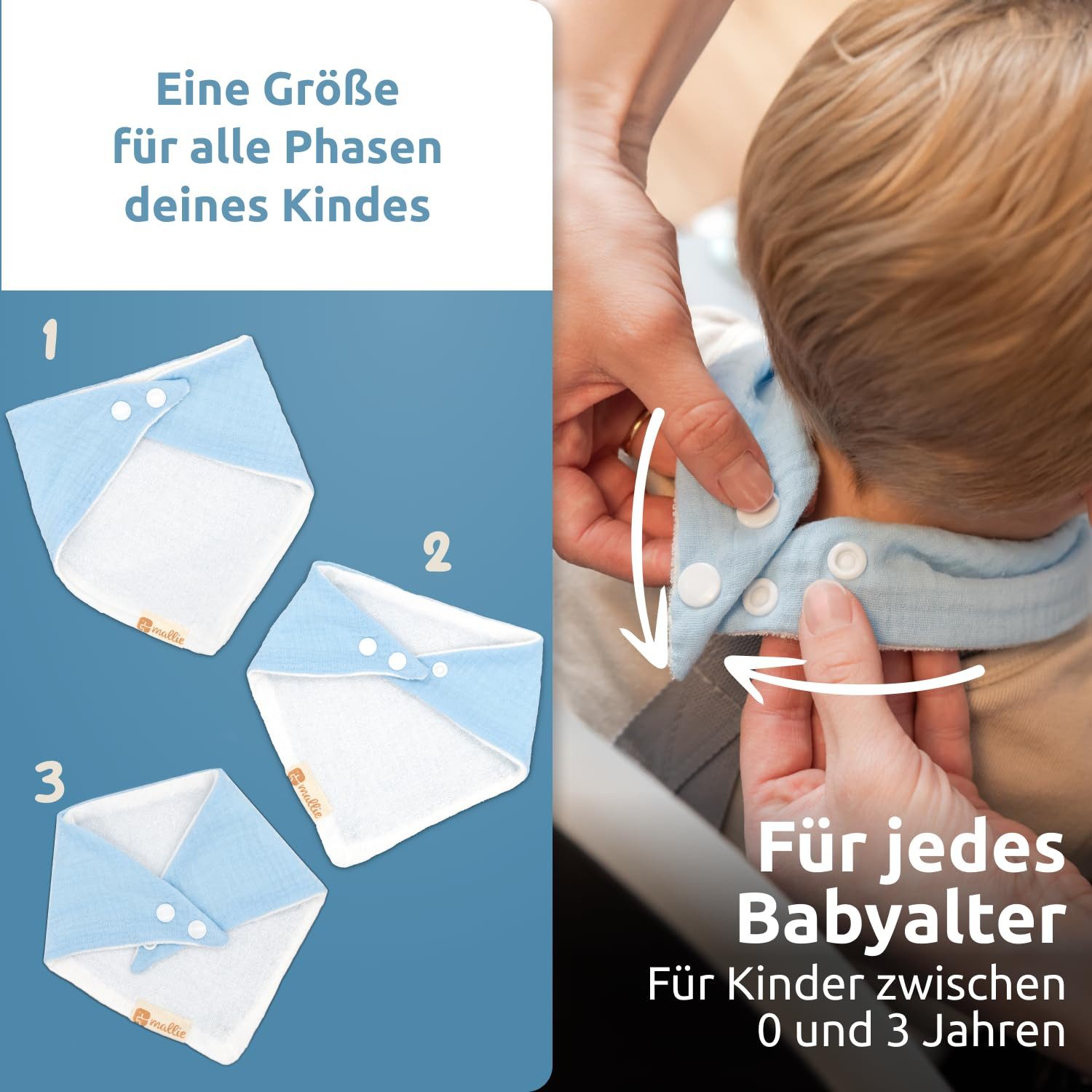 Mallie Lätzchen Musselin Lätzchen Baby im 6er oder 8er Set, (Als Bibs, Dreieckstuch Baby, Baby Lätzchen -, 6-St., Musselin Halstuch Baby, Musselintücher Baby und Babylätzchen), Sabberlätzchen Baby Halstücher Baby