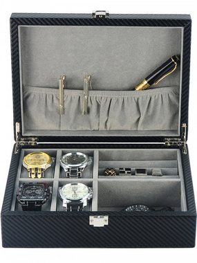 Rothenschild Uhrenbox Rothenschild Uhren-, Schmuckbox RS-2272-4CFBL für 4 Uhren +2 Fächer
