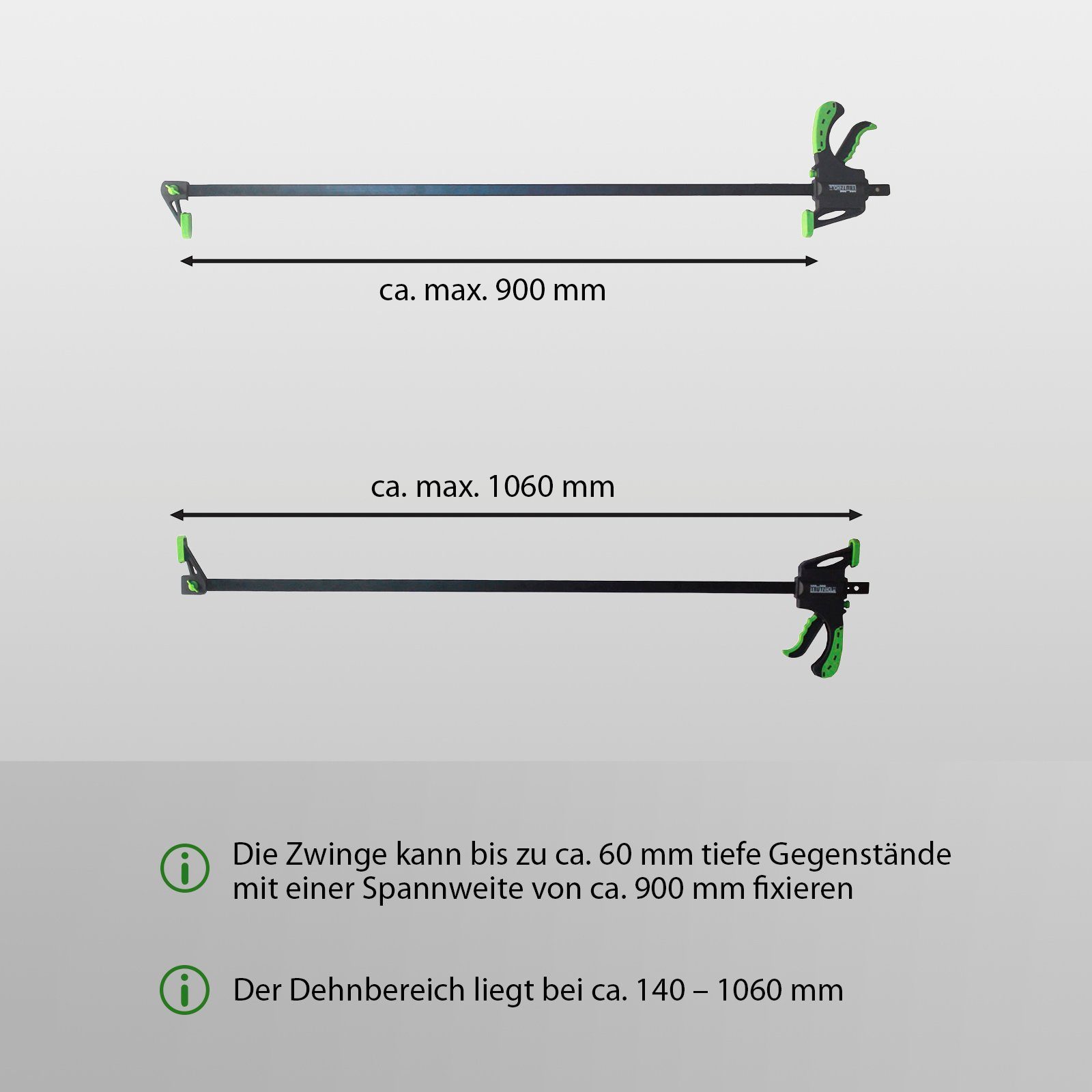 TRUTZHOLM Schraubzwinge 5x Einhandzwinge 60x900 mm Schnellspannzwinge Schraubzwinge Spanner, (Set), großer Dehnbereich