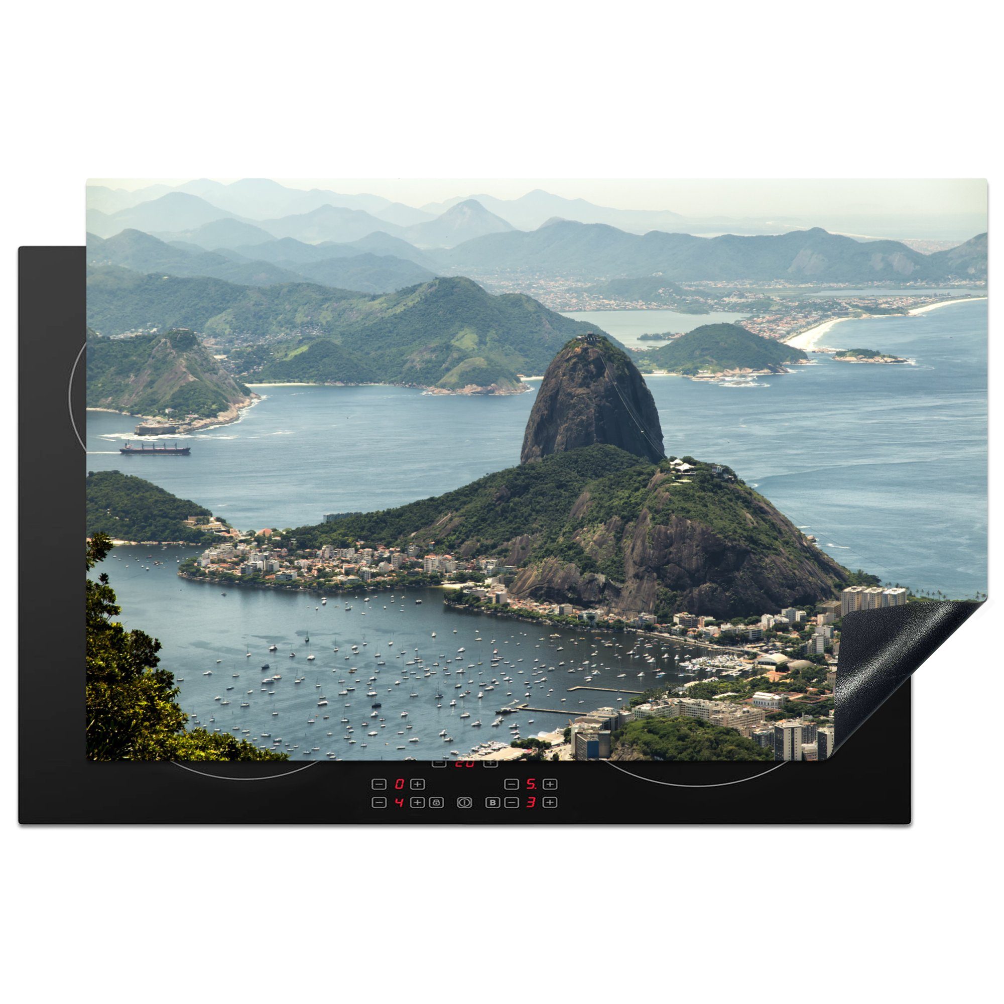 MuchoWow Herdblende-/Abdeckplatte Der Zuckerhut in Rio de Janeiro von oben, Vinyl, (1 tlg), 81x52 cm, Induktionskochfeld Schutz für die küche, Ceranfeldabdeckung
