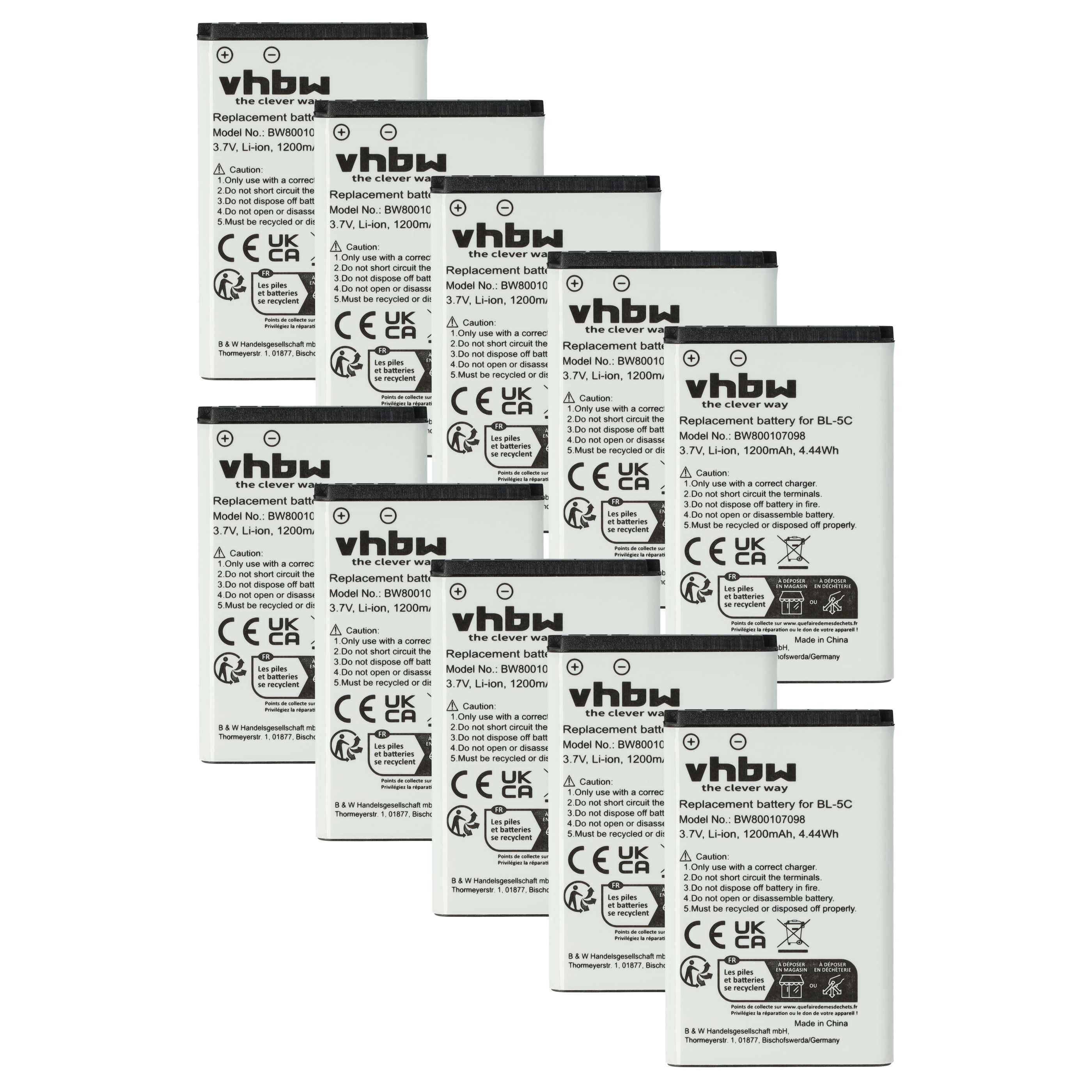 vhbw Akku Ersatz für Toshiba 10000060 für Mobilfunk (1200 mAh, 3,7 V, Smartphone-Akku Akku Li-Ion 1200 mAh (3,7 V, 10 St), Leistungsfähige Austausch-Akkus für Telefon, Smartphone