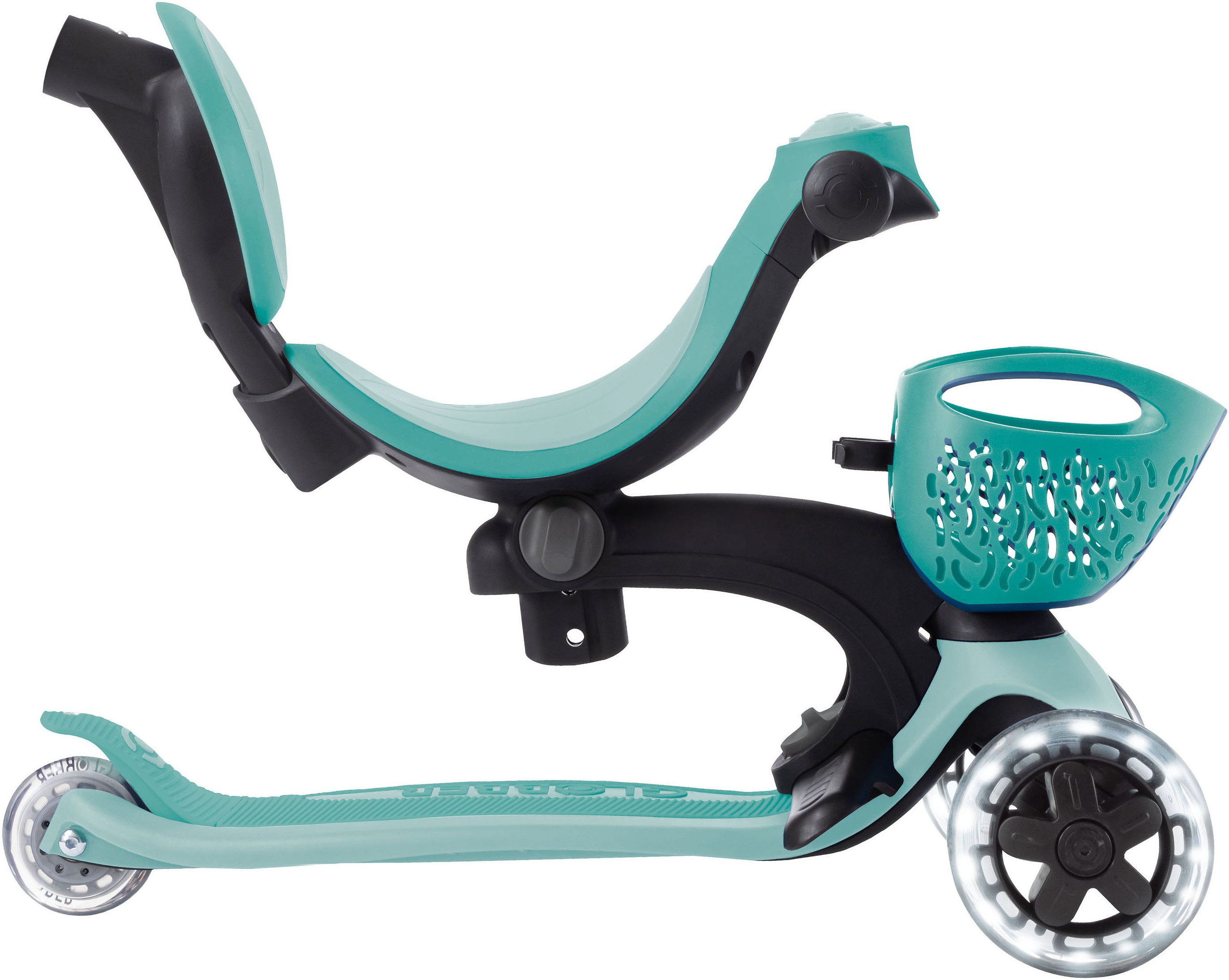 Globber Tretroller GO-UP BABY 360 LIGHTS, mit Leuchtrollen und Leuchtmodul, Aufsitzrad, Laufrad und Scooter in Einem