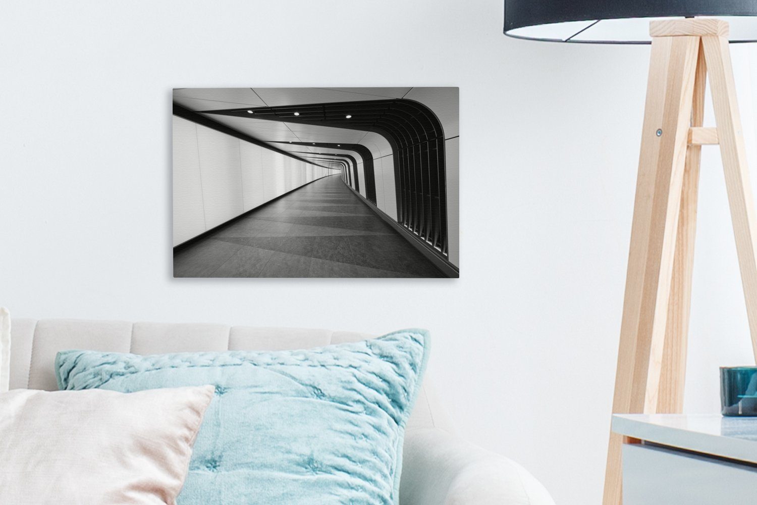 OneMillionCanvasses® Leinwandbild Schwarz-Weiß-Ansicht Aufhängefertig, eines U-Bahn-Tunnels Bahnhof, im Londoner St), Wandbild Wanddeko, 30x20 Leinwandbilder, cm (1
