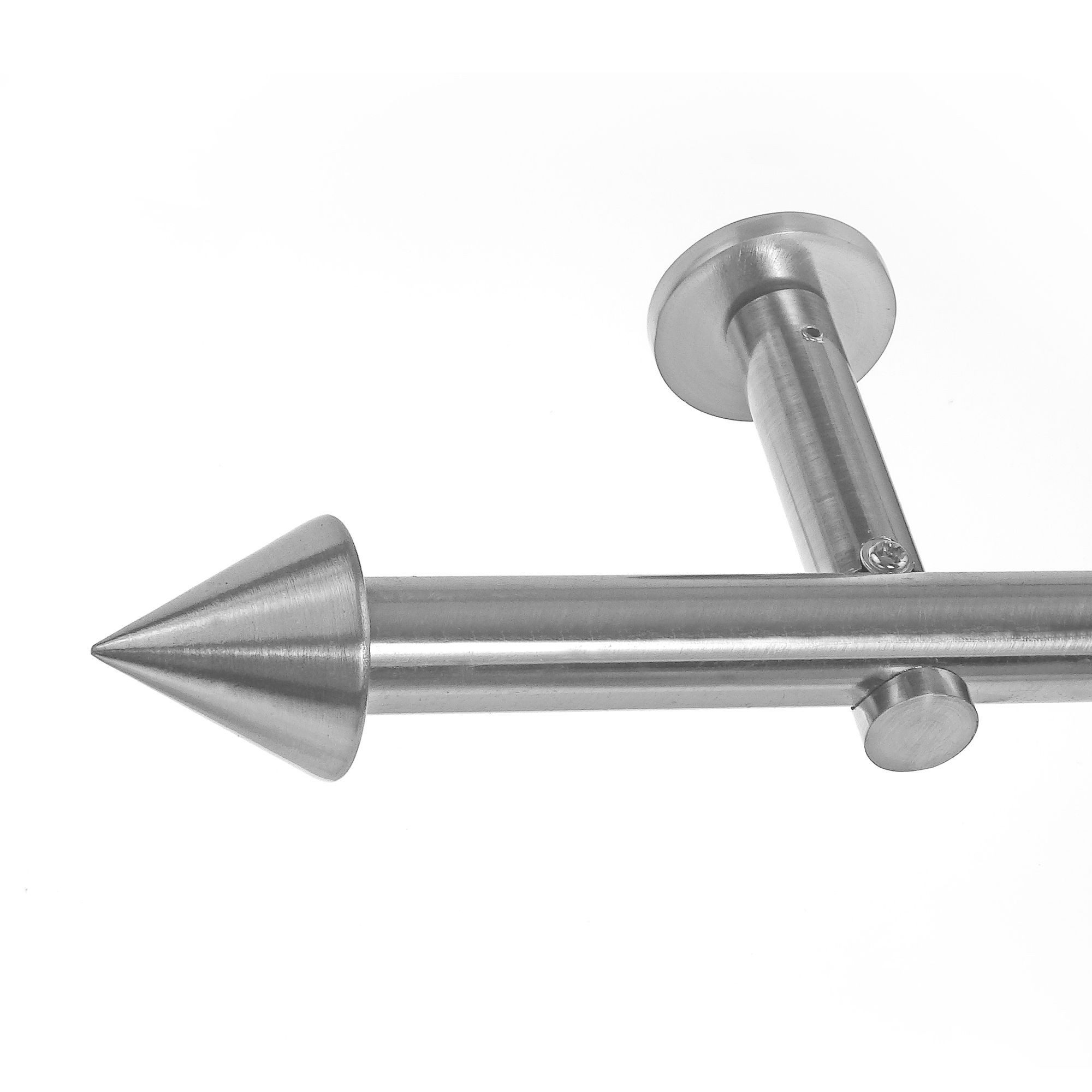 BASIT Gardinenstange Edelstahloptik 19mm mit Wandträgern 120 cm E65, Ø 19 mm, 1-läufig, verschraubt, Metall, H19 120 cm E65 Spitze